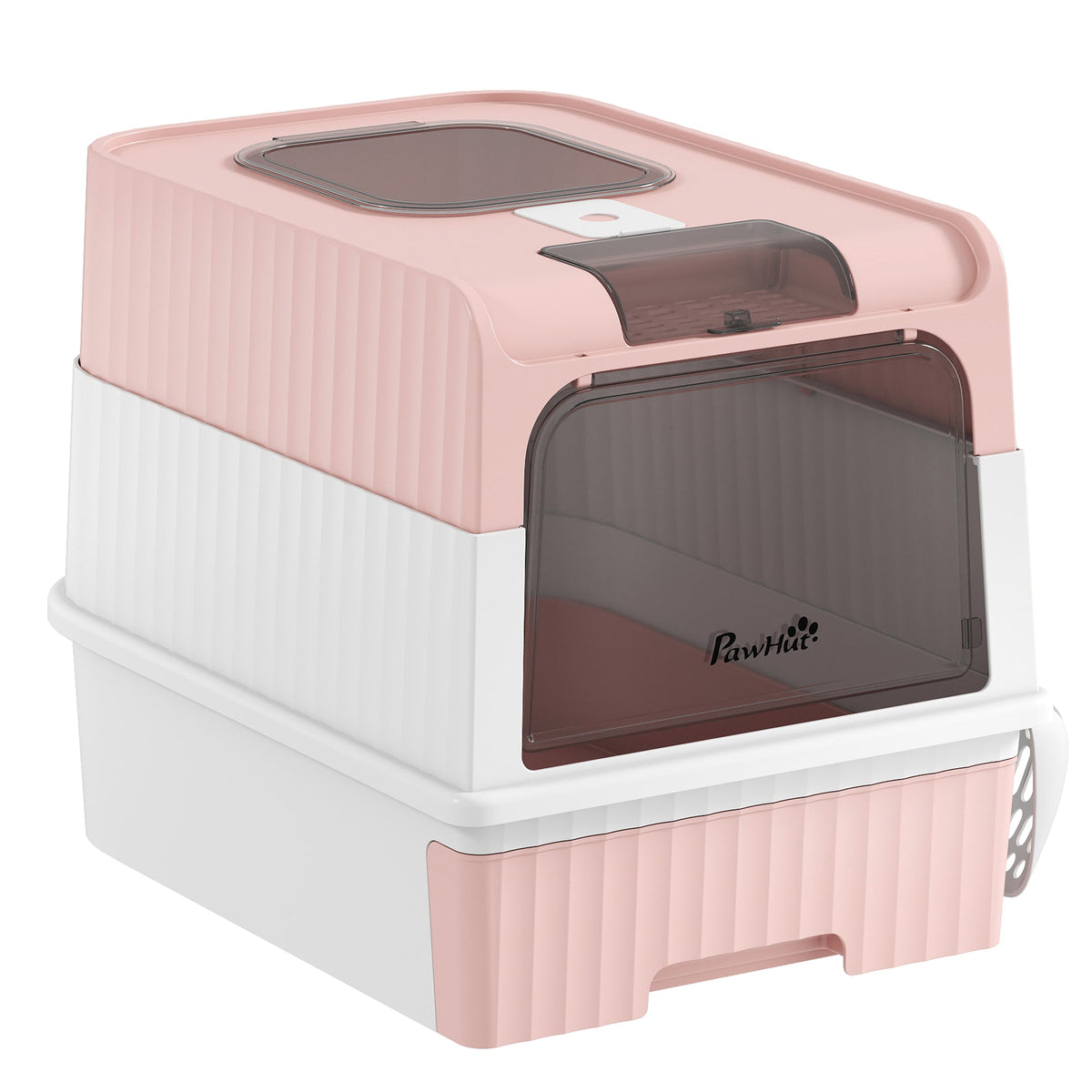 Cat litter Box with Lid, Enclosed Cat Litter Box with Pull-Out Drawer Tray, Scoop, 4 Deodorisation Bags, Front Entry & Top Exit, Privacy, Odour Control and Easy to Clean, Pink