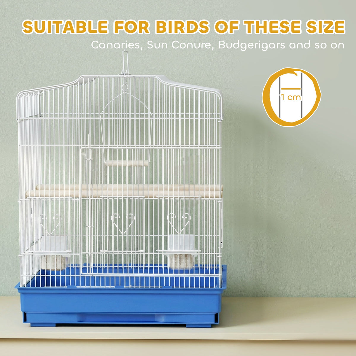 Bird Cage with Perches, Food Bowls, Swing, Parrot Cage for Budgie, Parakeet, Small Bird, 46.5 x 36 x 59cm, Blue