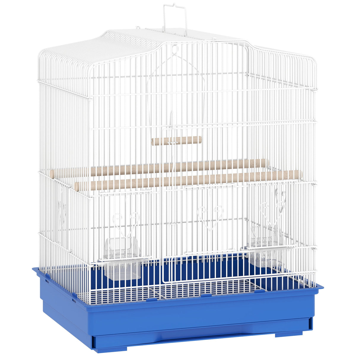 Bird Cage with Perches, Food Bowls, Swing, Parrot Cage for Budgie, Parakeet, Small Bird, 46.5 x 36 x 59cm, Blue