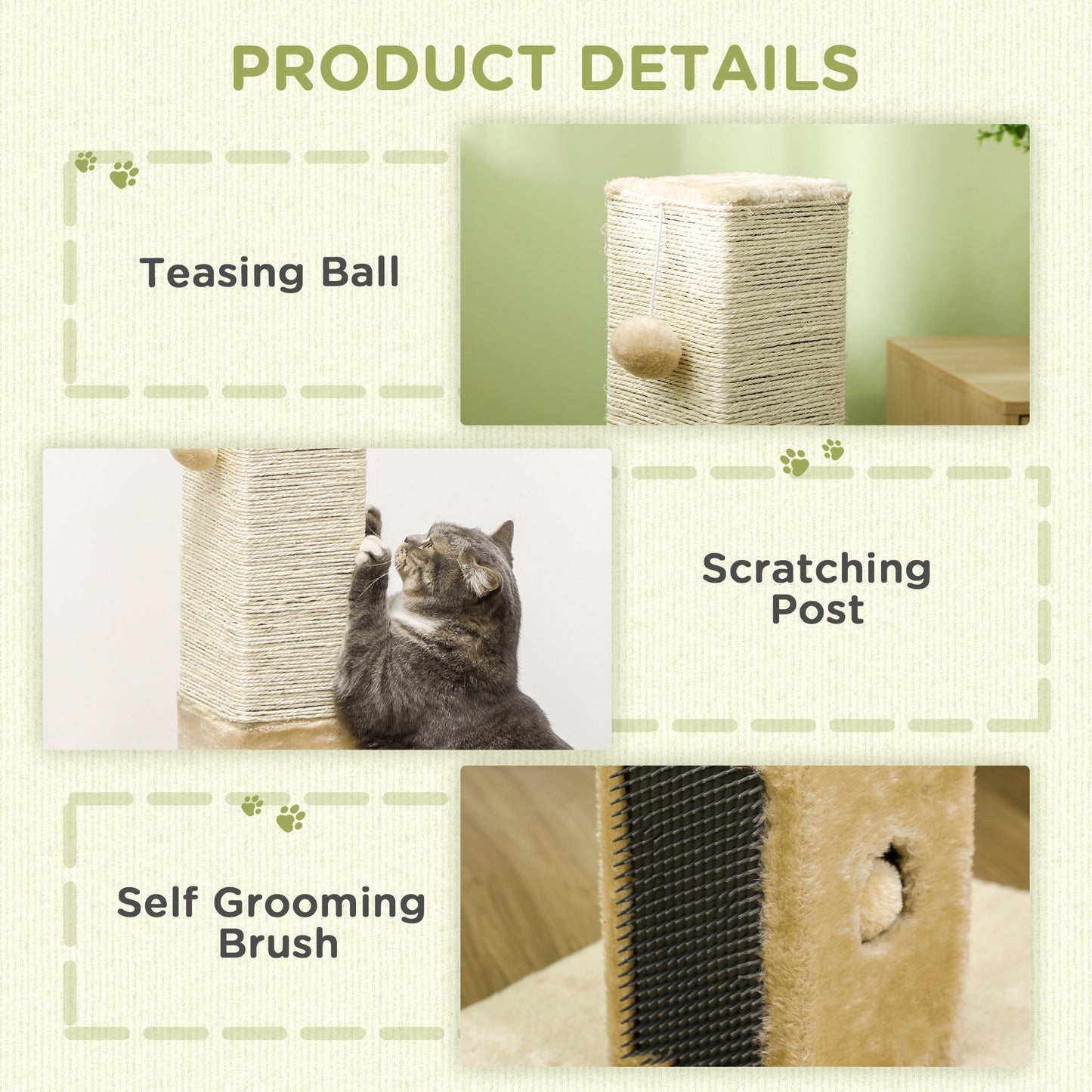 Cat Tree Scratching Post for Indoor Cats 79cm Jute Scratcher Climber w/ Carpet Base Dangling Toy Self Grooming Brush – Beige