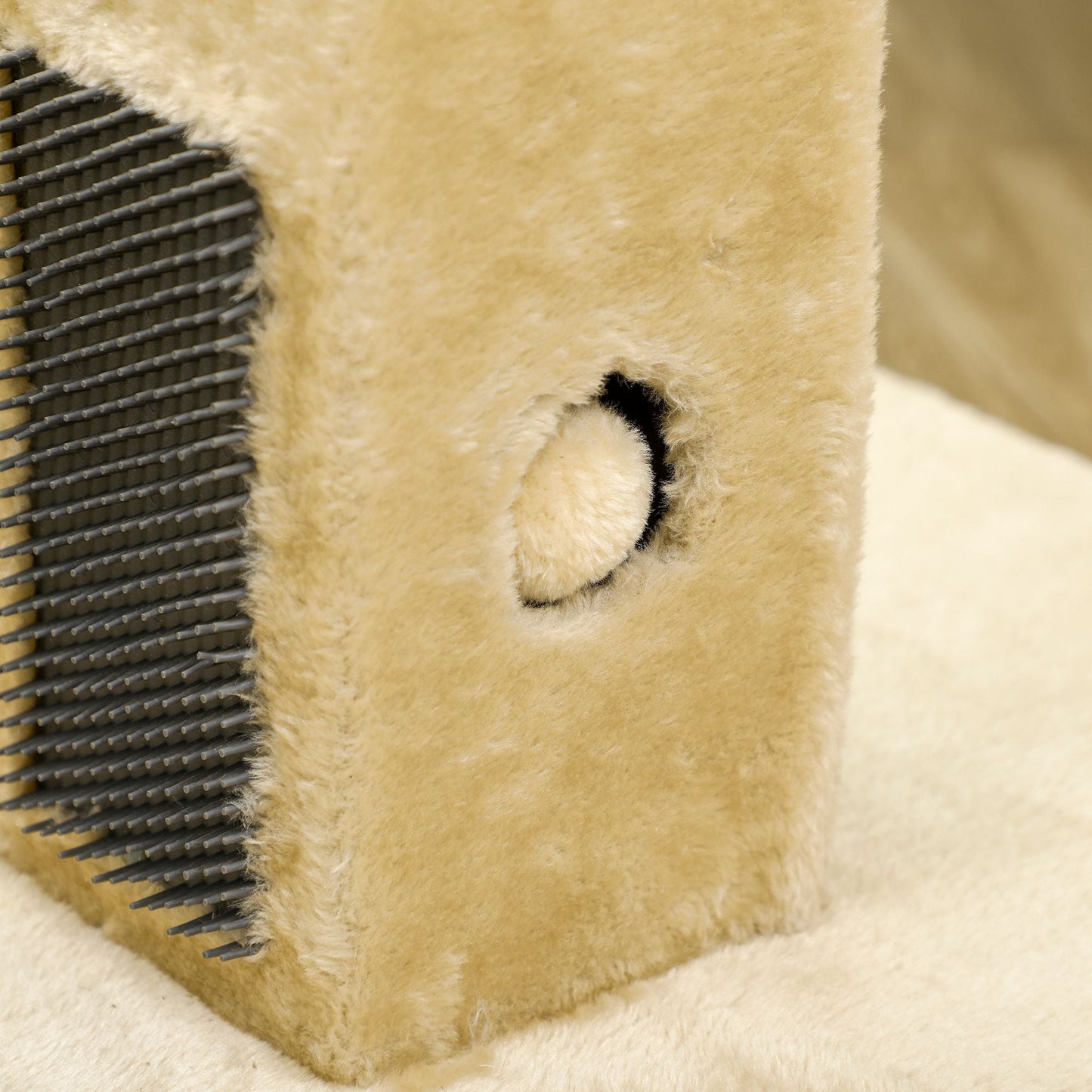 Cat Tree Scratching Post for Indoor Cats 79cm Jute Scratcher Climber w/ Carpet Base Dangling Toy Self Grooming Brush – Beige