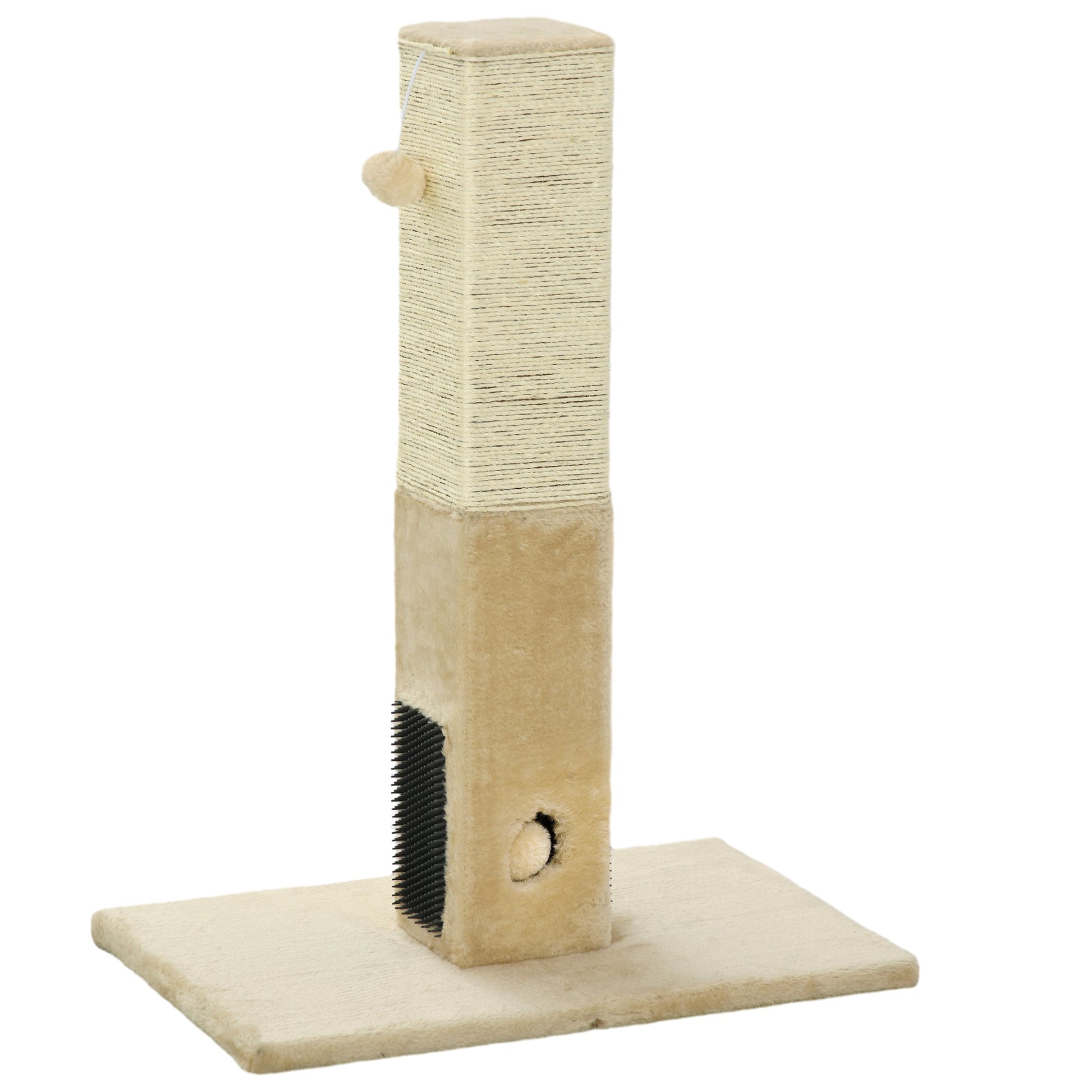 Cat Tree Scratching Post for Indoor Cats 79cm Jute Scratcher Climber w/ Carpet Base Dangling Toy Self Grooming Brush – Beige