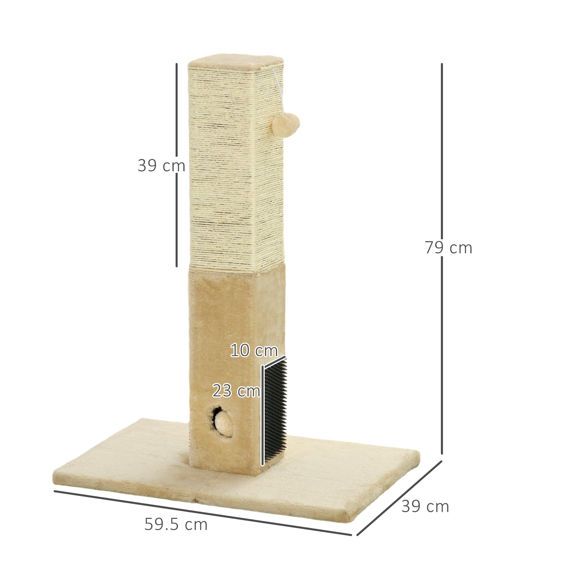 Cat Tree Scratching Post for Indoor Cats 79cm Jute Scratcher Climber w/ Carpet Base Dangling Toy Self Grooming Brush – Beige