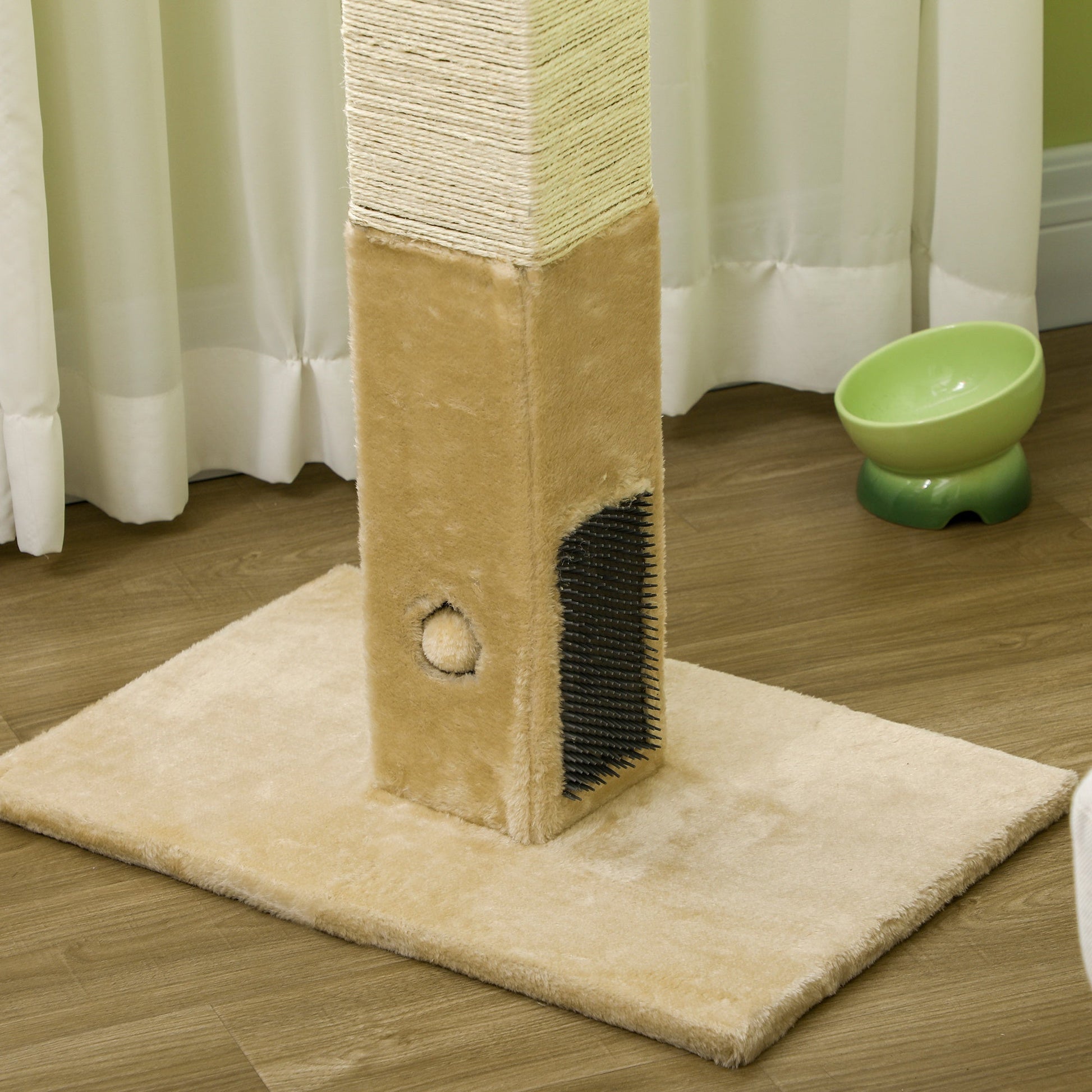 Cat Tree Scratching Post for Indoor Cats 79cm Jute Scratcher Climber w/ Carpet Base Dangling Toy Self Grooming Brush – Beige