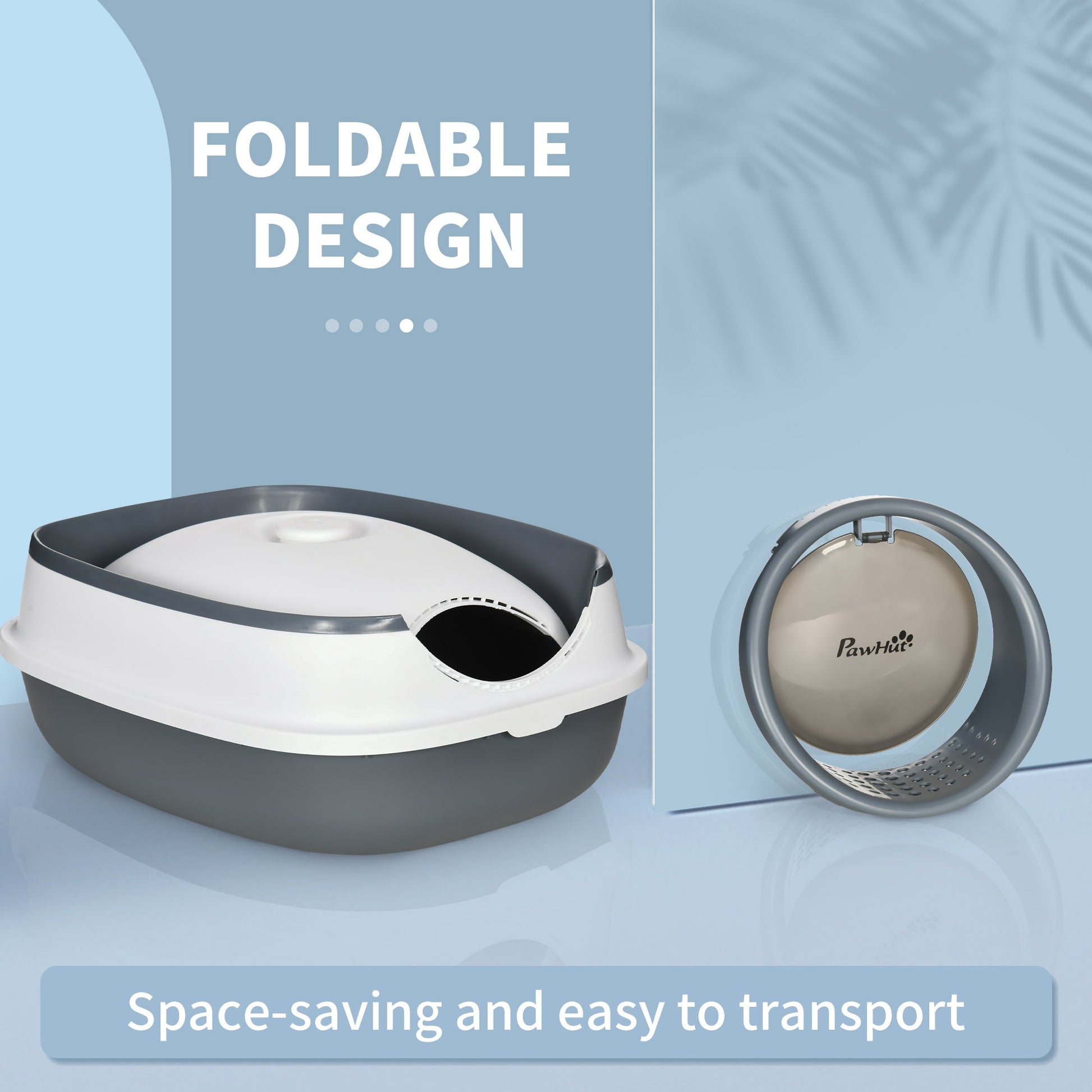 Foldable Cat Litter Box with Lid, Hooded Cat Litter Tray with High Sides, Air Freshener, Large Two-Way Entrance, Scoop, White