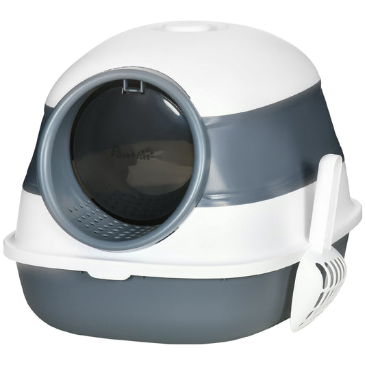 Foldable Cat Litter Box with Lid, Hooded Cat Litter Tray with High Sides, Air Freshener, Large Two-Way Entrance, Scoop, White