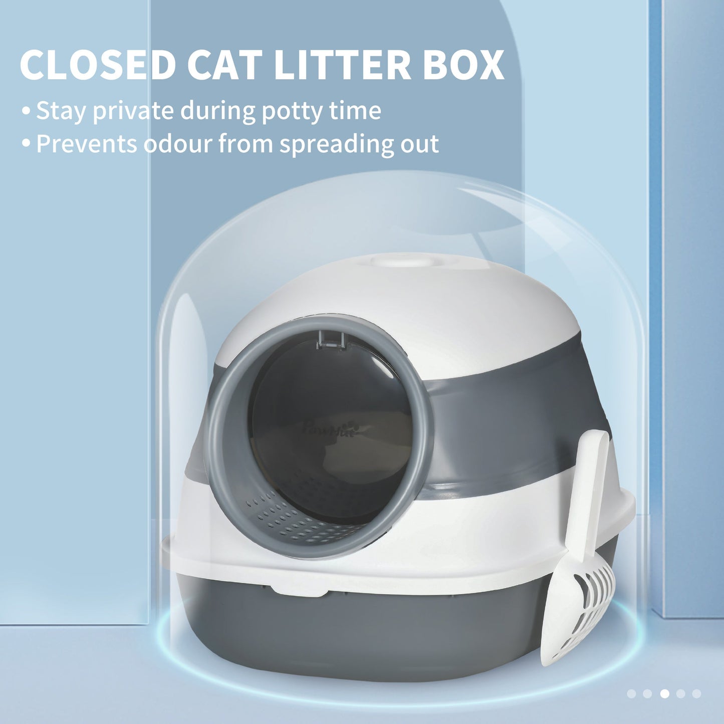Foldable Cat Litter Box with Lid, Hooded Cat Litter Tray with High Sides, Air Freshener, Large Two-Way Entrance, Scoop, White