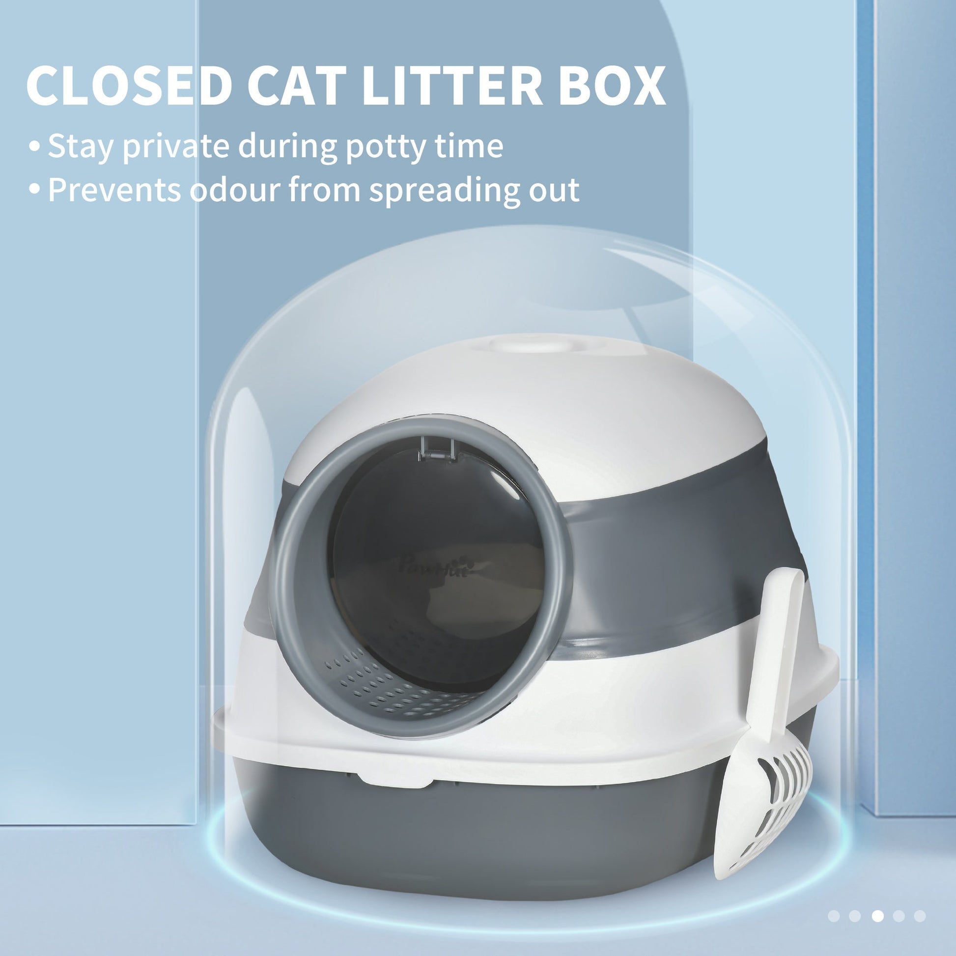 Foldable Cat Litter Box with Lid, Hooded Cat Litter Tray with High Sides, Air Freshener, Large Two-Way Entrance, Scoop, White
