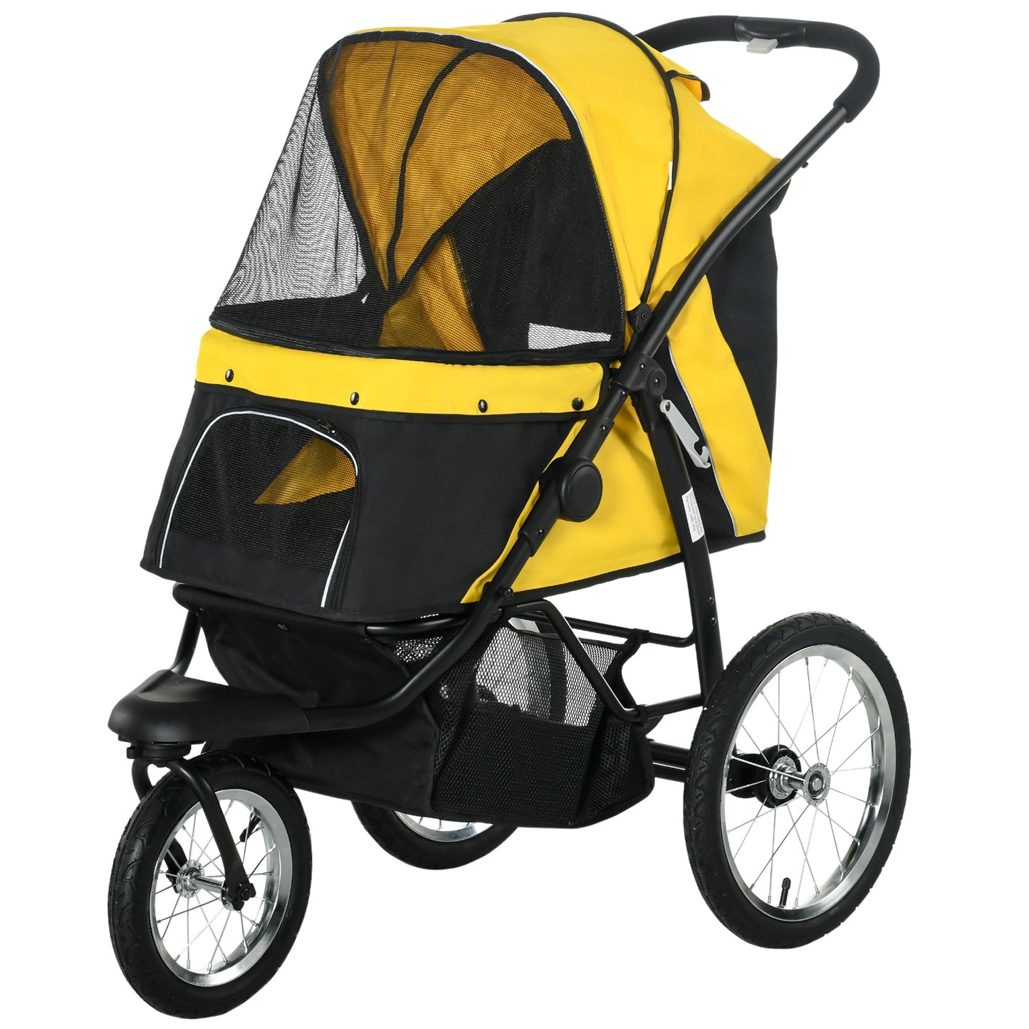 Dog Pram Dog Stroller Jogger Foldable Pet Pushchair for Medium, Small Dogs, w/ Rubber Wheels, Washable Cushion - Yellow