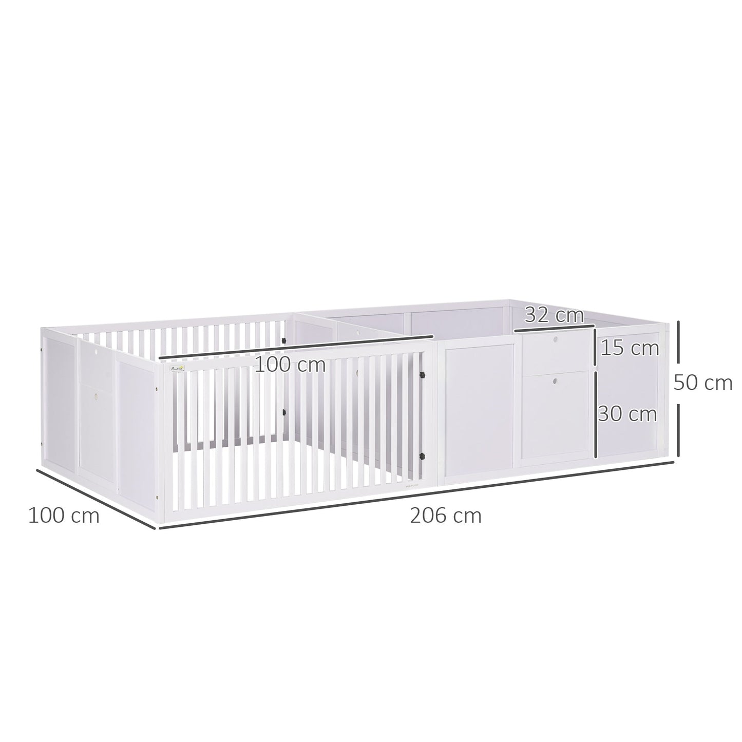 Whelping Box for Dogs, 2m x 1m Whelping Pen for Indoors, Pet Playpen with Three Doors, Two-Room Design