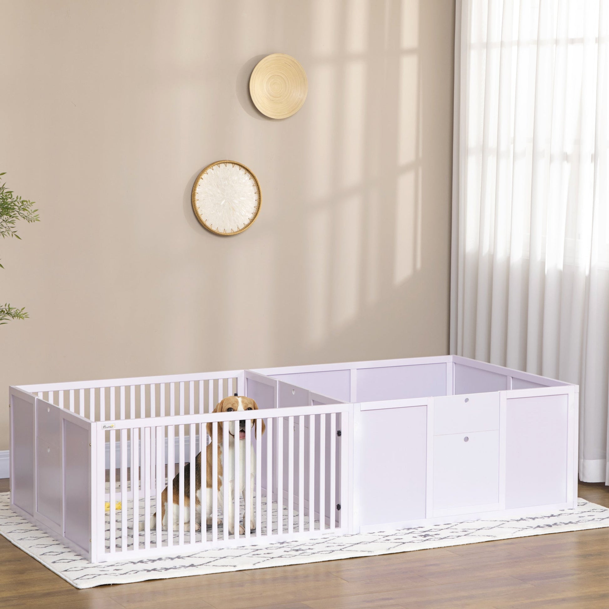 Whelping Box for Dogs, 2m x 1m Whelping Pen for Indoors, Pet Playpen with Three Doors, Two-Room Design