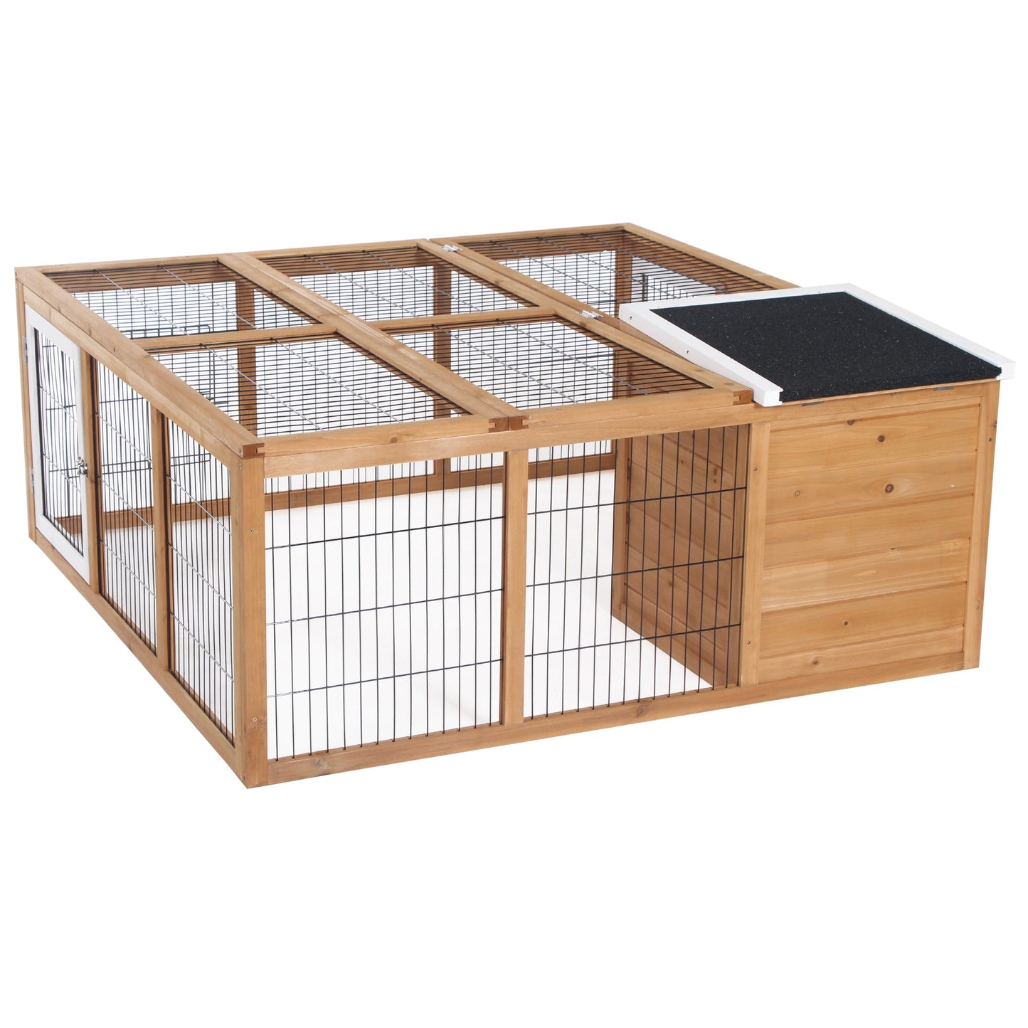 Rabbit Hutch Outdoor, Guinea Pig House, Bunny Run Cage with Openable Top for 1-2 Rabbits, 123 x 120 x 52cm, Yellow