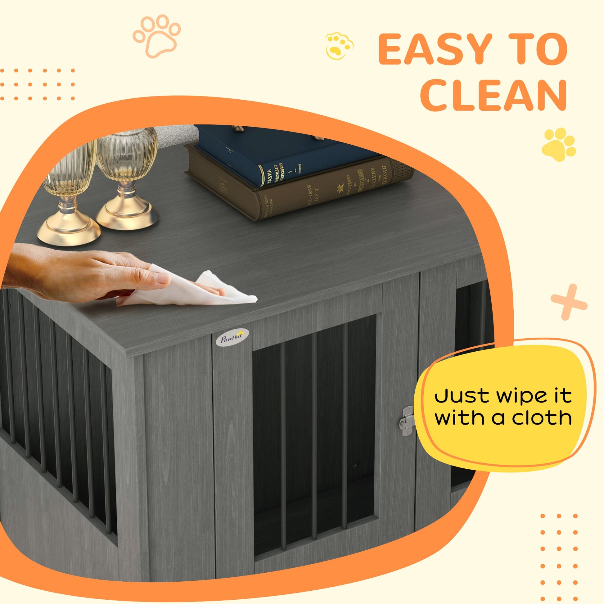 Dog Crate Furniture End Table, Pet Kennel for Medium Large Dogs with Magnetic Door Indoor Animal Cage, Grey, 95 x 55 x 75 cm