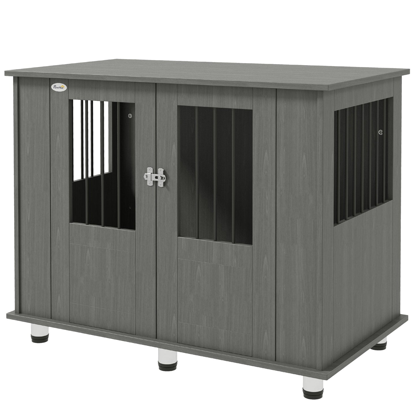 Dog Crate Furniture End Table, Pet Kennel for Medium Large Dogs with Magnetic Door Indoor Animal Cage, Grey, 95 x 55 x 75 cm