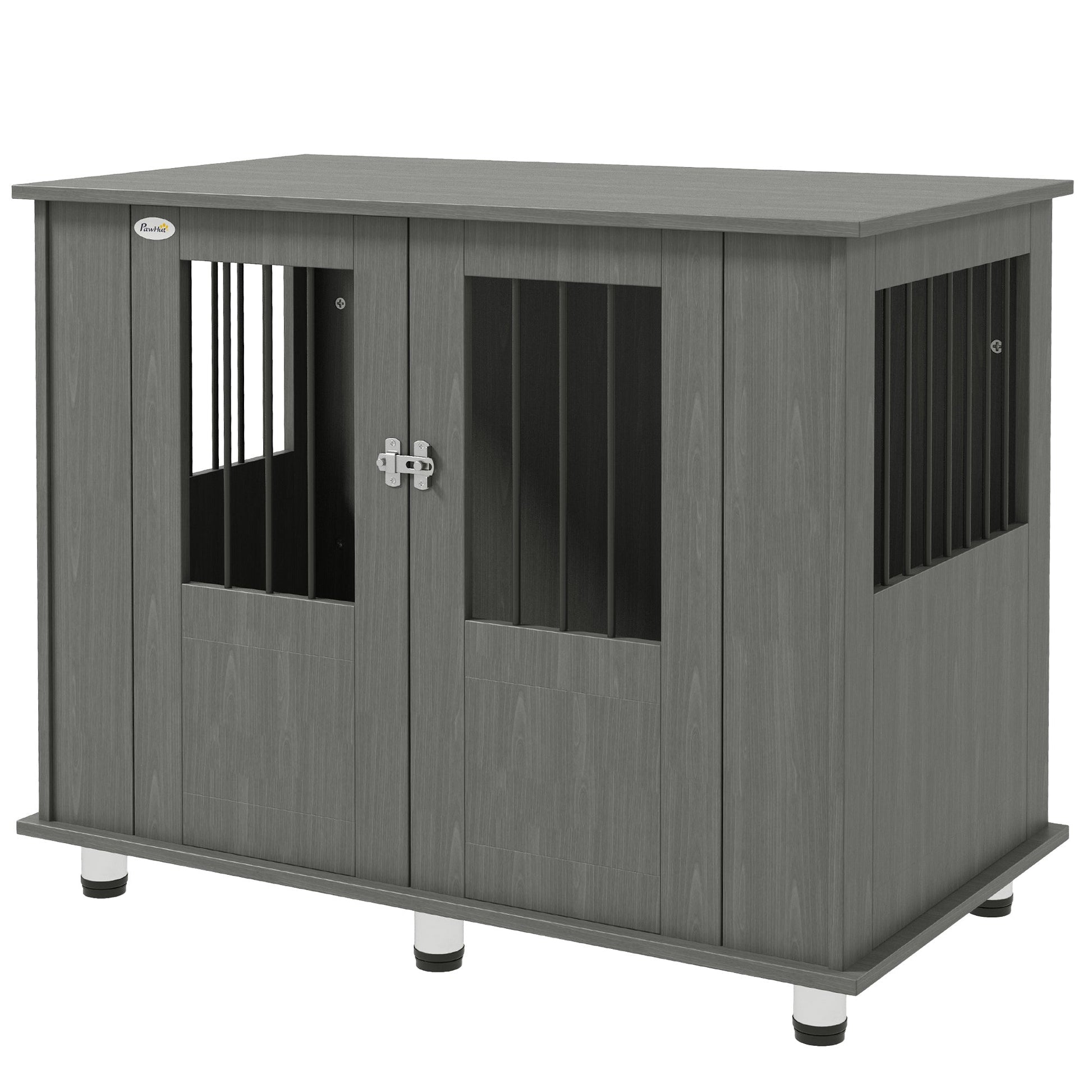 Dog Crate Furniture End Table, Pet Kennel for Medium Large Dogs with Magnetic Door Indoor Animal Cage, Grey, 95 x 55 x 75 cm