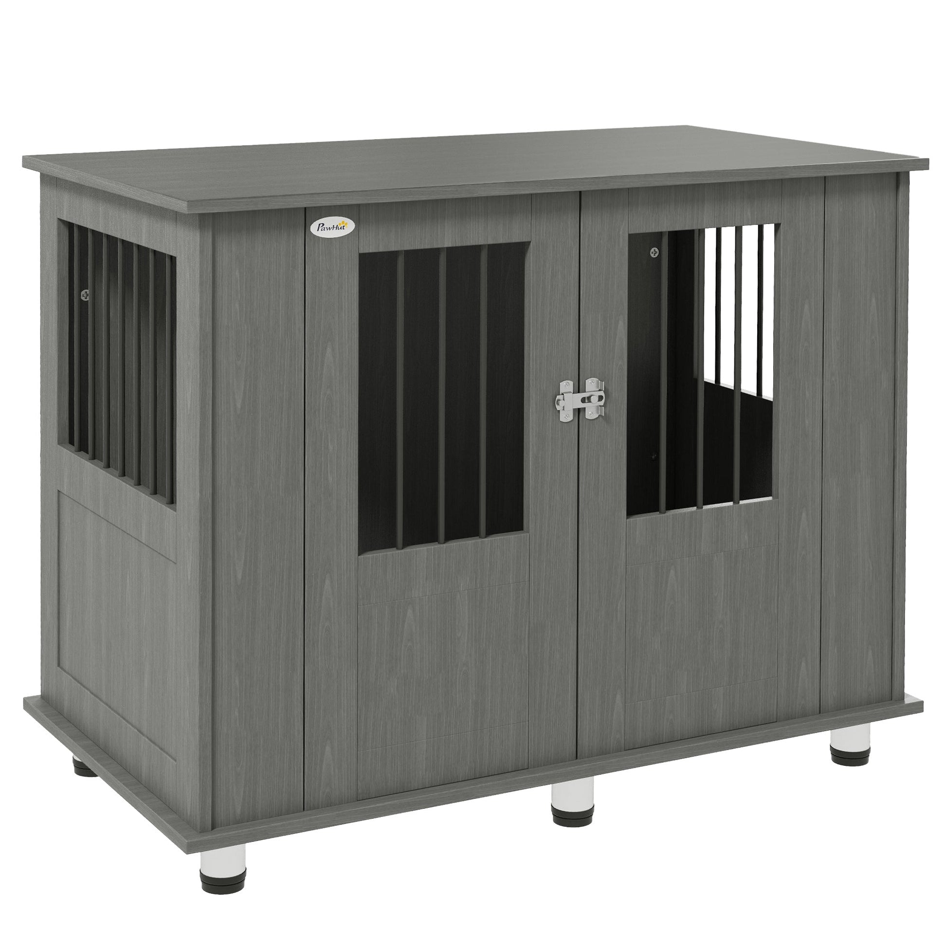 Dog Crate Furniture End Table, Pet Kennel for Medium Large Dogs with Magnetic Door Indoor Animal Cage, Grey, 95 x 55 x 75 cm