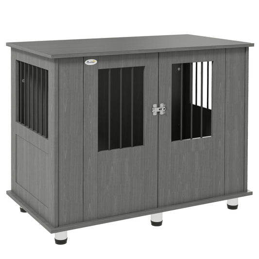 Dog Crate Furniture End Table, Pet Kennel for Medium Large Dogs with Magnetic Door Indoor Animal Cage, Grey, 95 x 55 x 75 cm