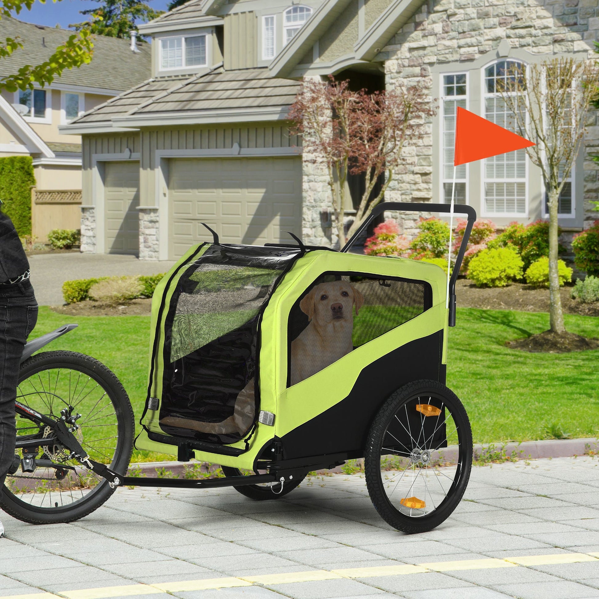 Dog Bike Trailer, 2 in 1 Dog Stroller for Large Dogs with Hitch, Quick-release 20" Wheels, Pet Bicycle Cart Trolley Carrier for Travel, Green