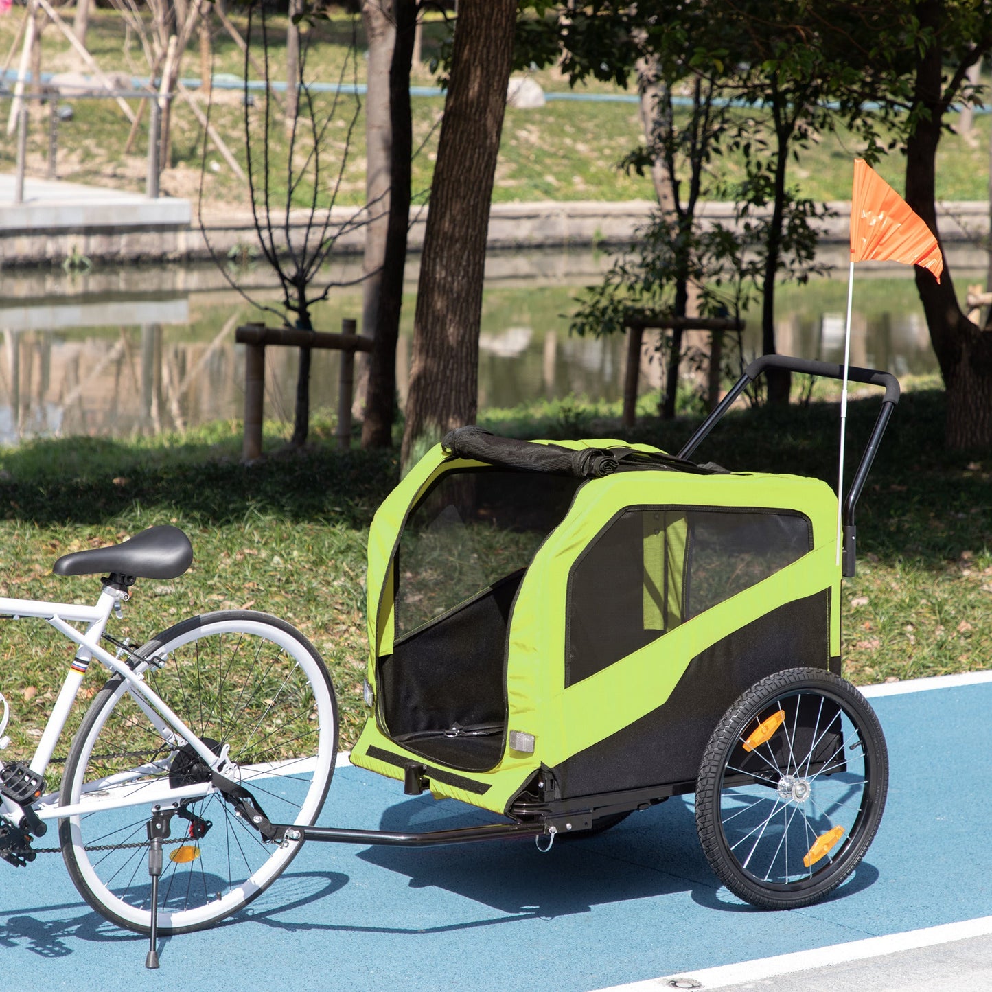 Dog Bike Trailer, 2 in 1 Dog Stroller for Large Dogs with Hitch, Quick-release 20" Wheels, Pet Bicycle Cart Trolley Carrier for Travel, Green