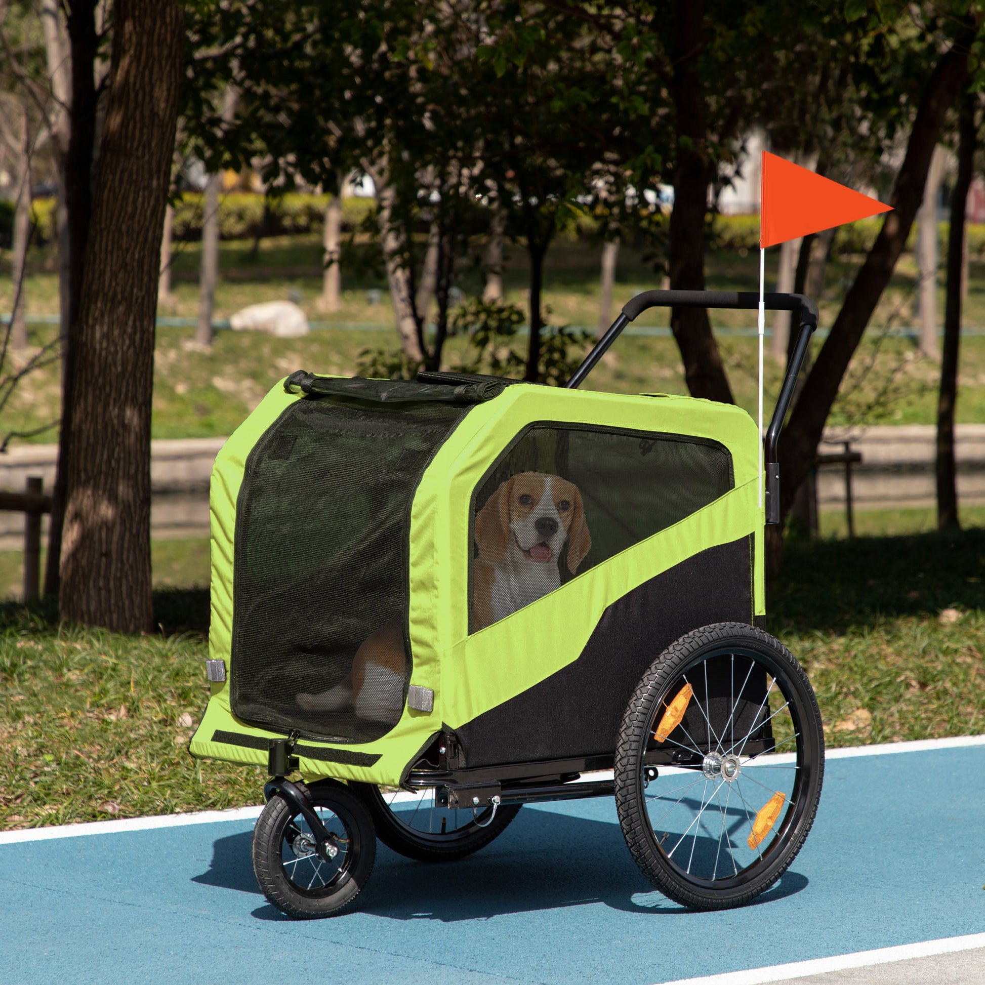 Dog Bike Trailer, 2 in 1 Dog Stroller for Large Dogs with Hitch, Quick-release 20" Wheels, Pet Bicycle Cart Trolley Carrier for Travel, Green