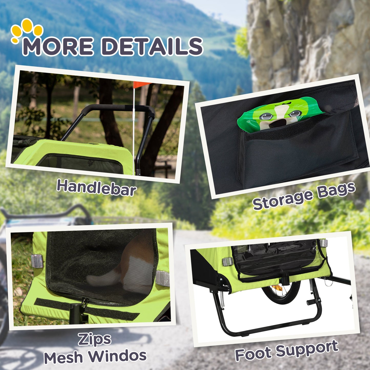 Dog Bike Trailer, 2 in 1 Dog Stroller for Large Dogs with Hitch, Quick-release 20" Wheels, Pet Bicycle Cart Trolley Carrier for Travel, Green