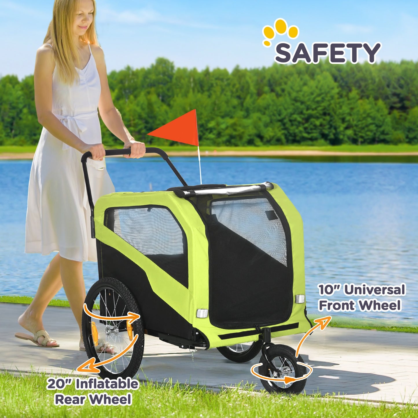 Dog Bike Trailer, 2 in 1 Dog Stroller for Large Dogs with Hitch, Quick-release 20" Wheels, Pet Bicycle Cart Trolley Carrier for Travel, Green