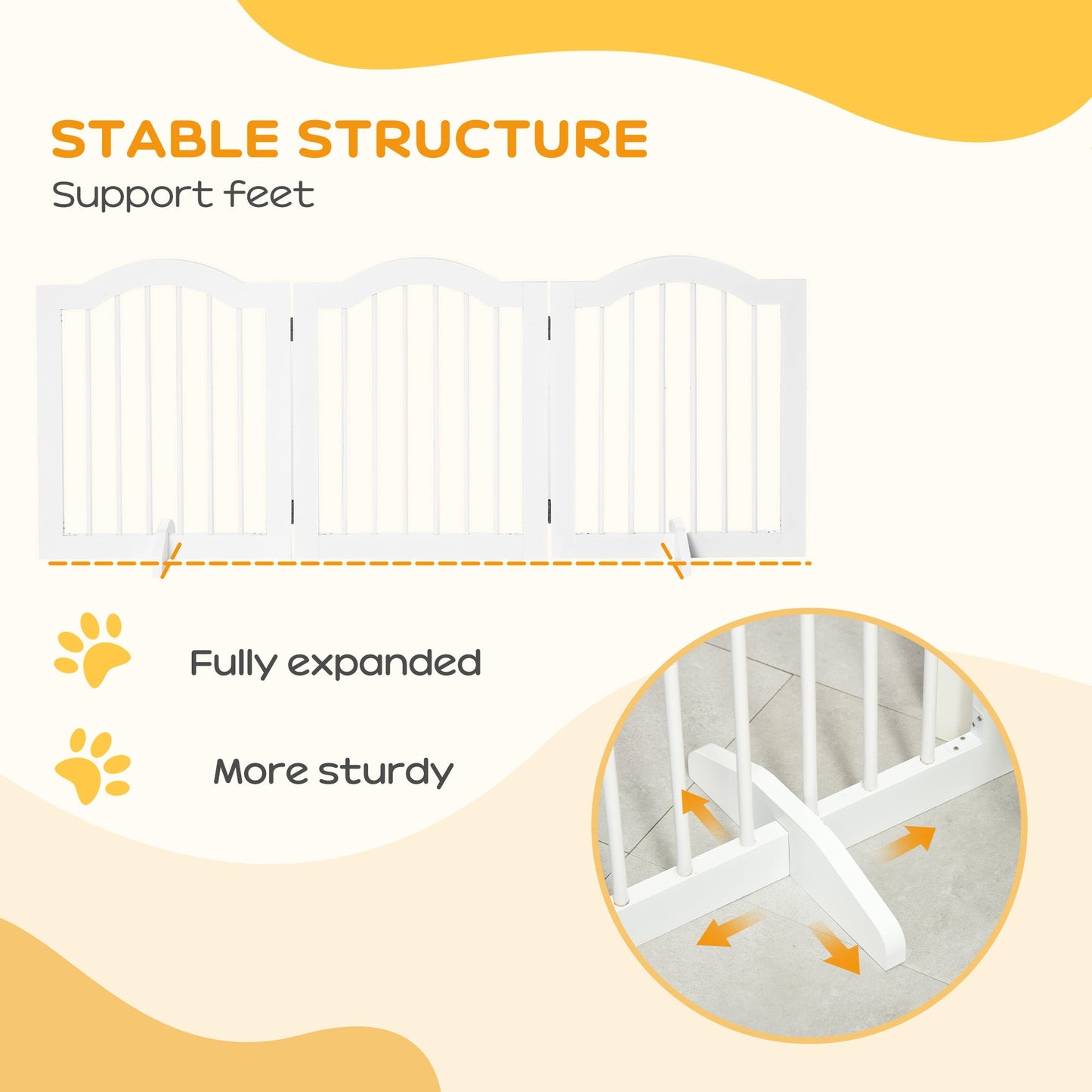 Freestanding Pet Gate Wooden Dog Gate with Support Feet Foldable Pet Fence Safety Barrier for the House Doorway Stairs White