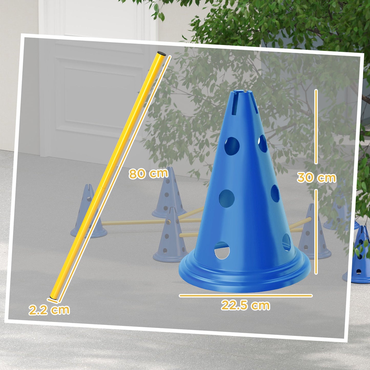 Dog Agility Equipment Set, Portable Pet Jump Training Kit for Eight Cones, Eight Poles with Carry Bag, Four-Piece Adjustable Height Jumping Obstacles, Blue