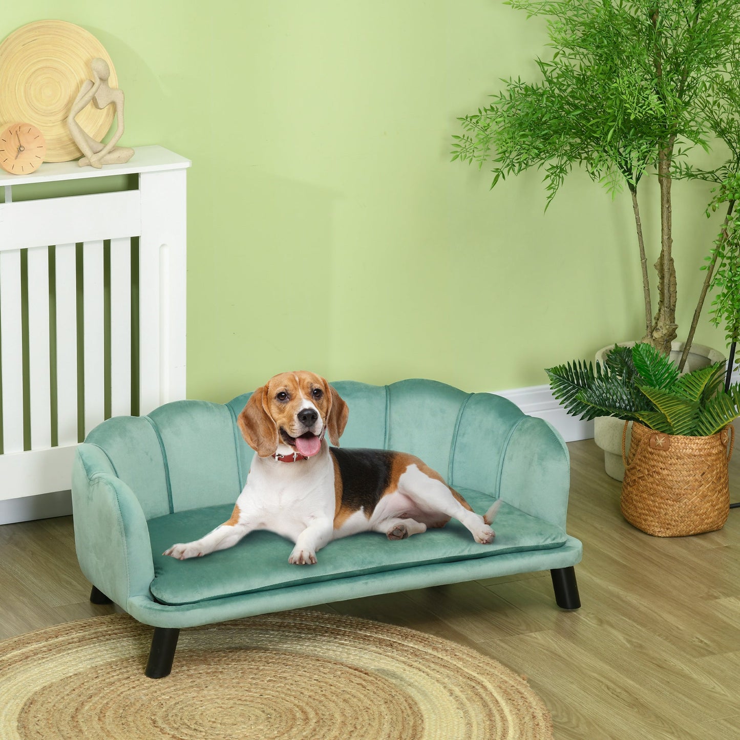 Dog Sofa for Medium, Large Dogs, Shell Shaped Pet Couch Bed with Legs, Cushion, Washable Cover - Green