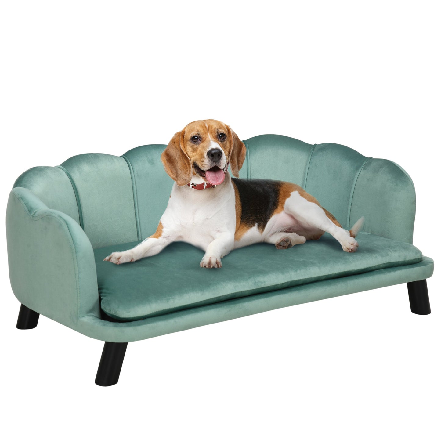 Dog Sofa for Medium, Large Dogs, Shell Shaped Pet Couch Bed with Legs, Cushion, Washable Cover - Green