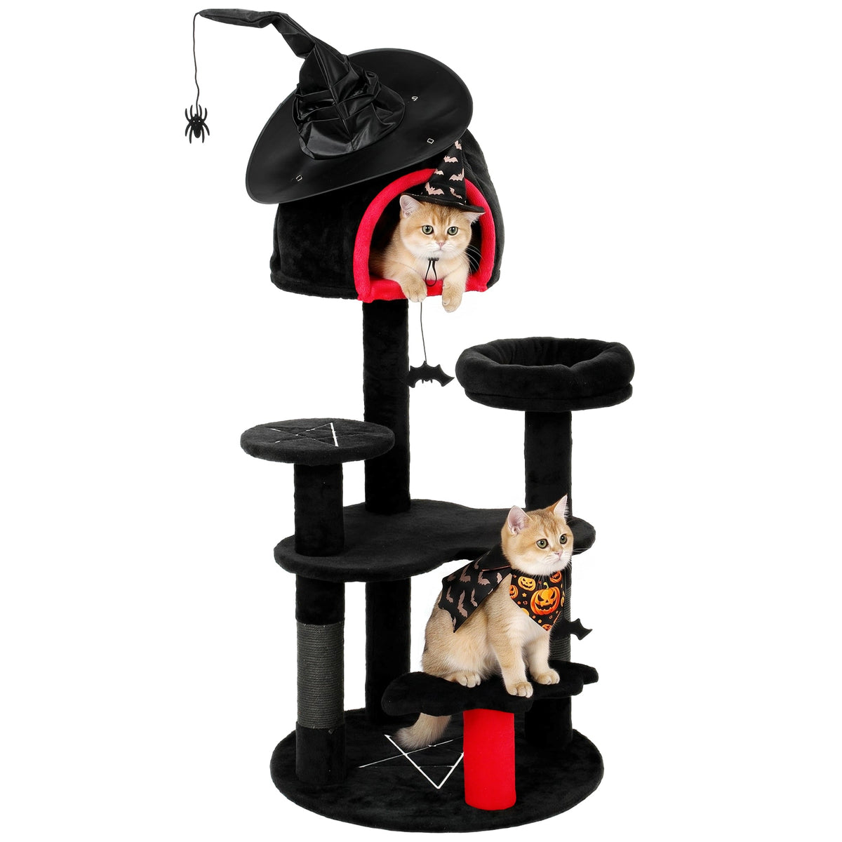 Gothic Cat Tree, 155cm Cat Tower for Indoor Kittens, Multi-Level Stable Kitten Activity Centre with Sisal Scratching Posts, Bed and Condo for Climbing, Playing, Relaxing, Black, Halloween