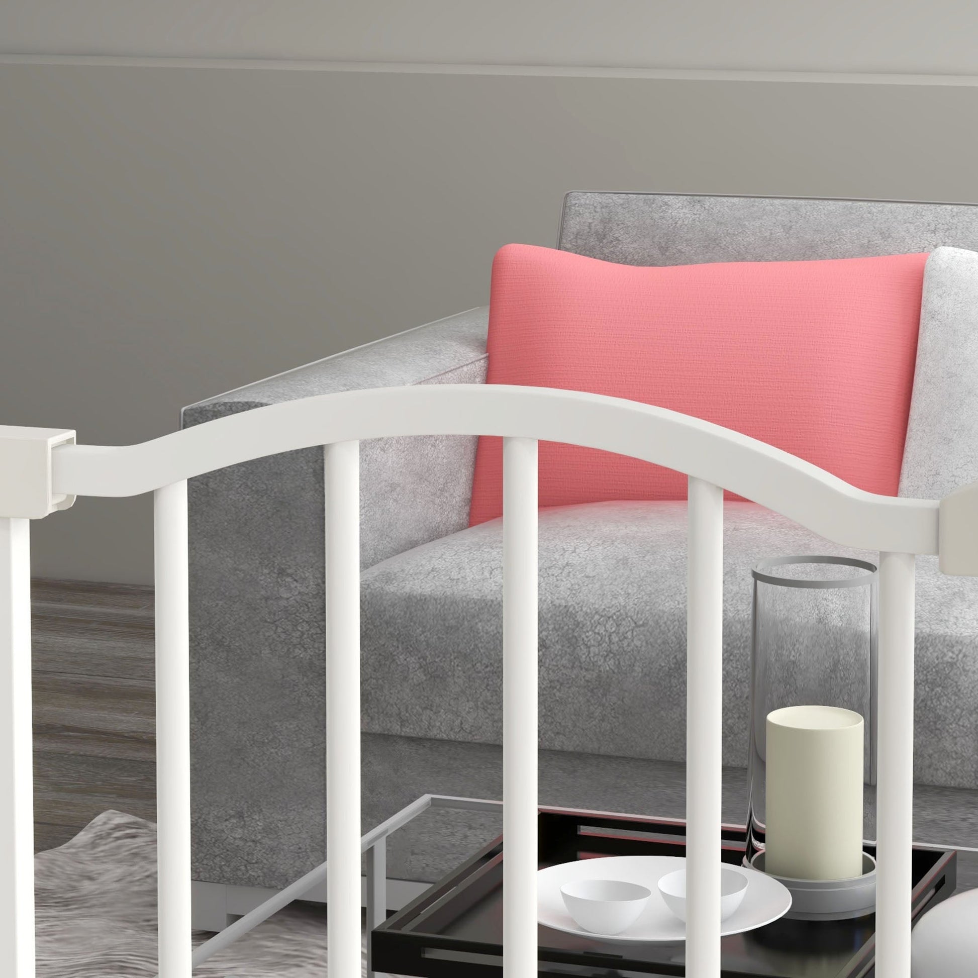 Pressure Fit Dog Stair Gate No Drilling Safety Gate Auto Close for Doorways, Hallways, 74-80cm Adjustable, 94cm Tall, White