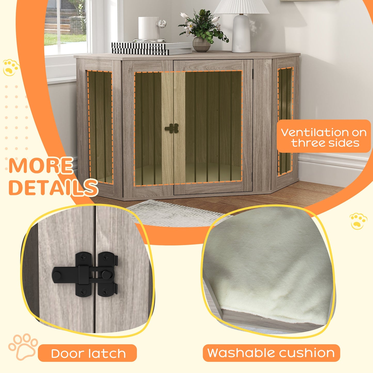 2 in 1 Dog Crate Furniture, Side Table Dog Kennel with Cushion, Large Door, for Large Dogs - Walnut Brown