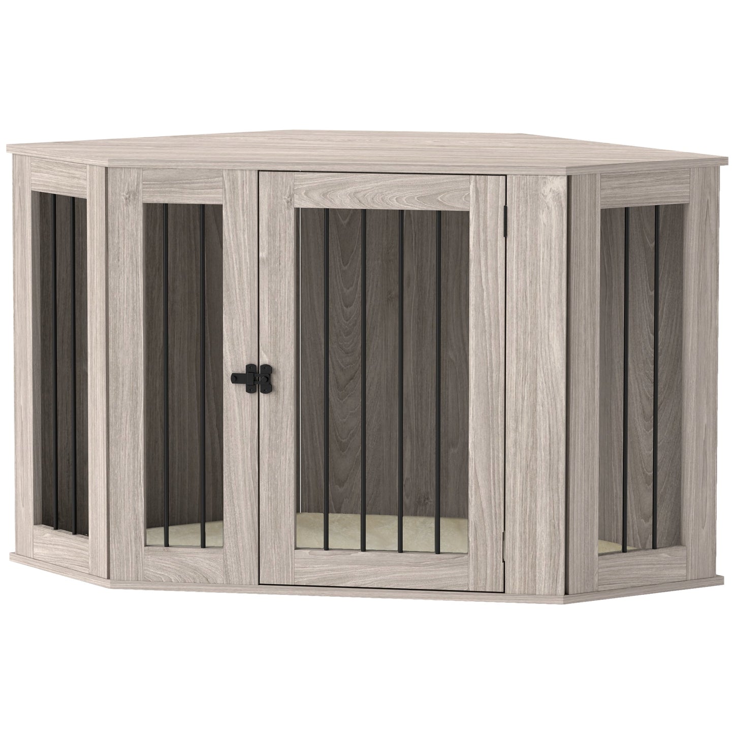 2 in 1 Dog Crate Furniture, Side Table Dog Kennel with Cushion, Large Door, for Large Dogs - Walnut Brown