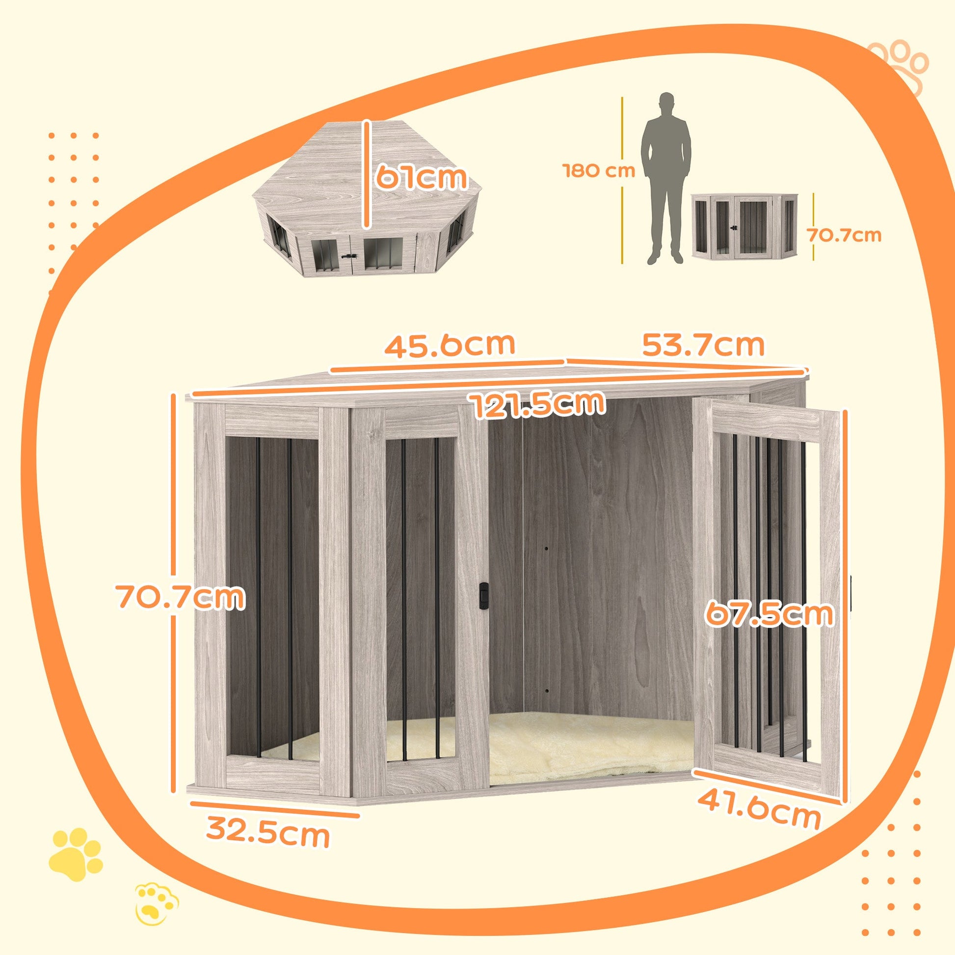2 in 1 Dog Crate Furniture, Side Table Dog Kennel with Cushion, Large Door, for Large Dogs - Walnut Brown