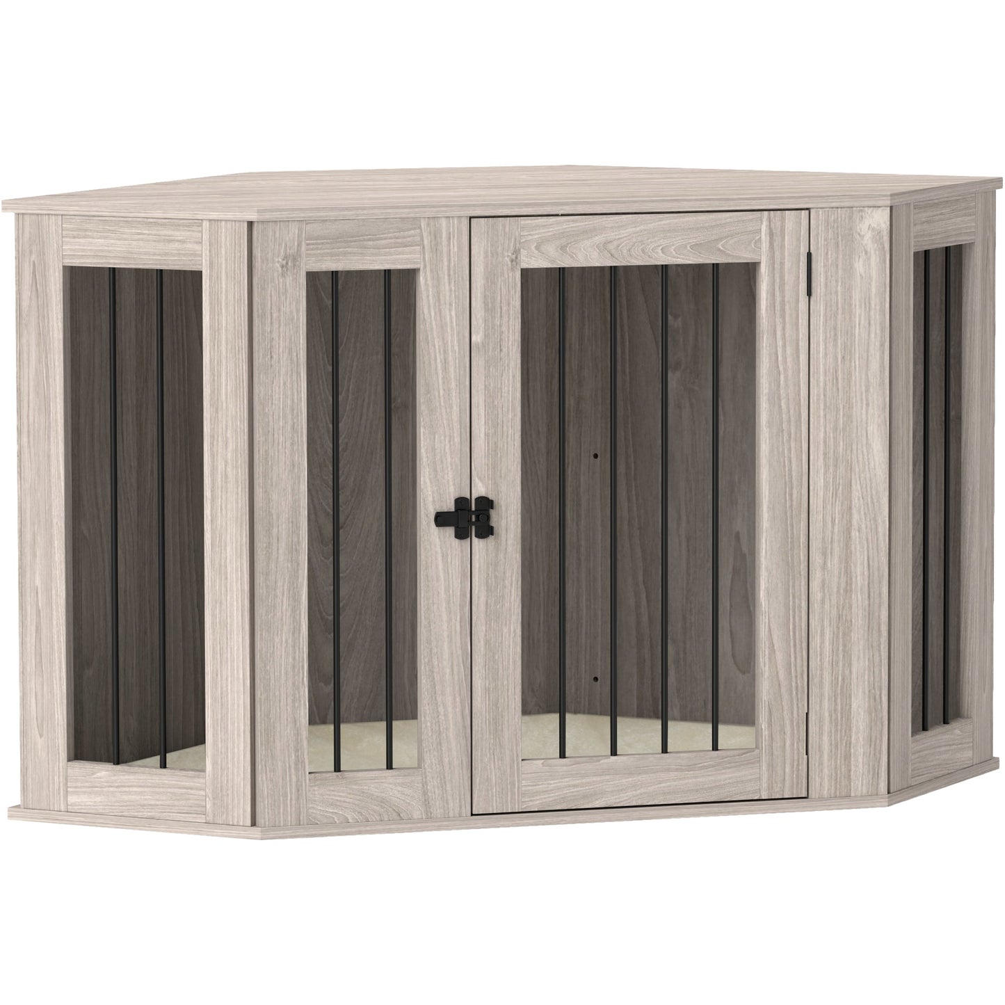 2 in 1 Dog Crate Furniture, Side Table Dog Kennel with Cushion, Large Door, for Large Dogs - Walnut Brown