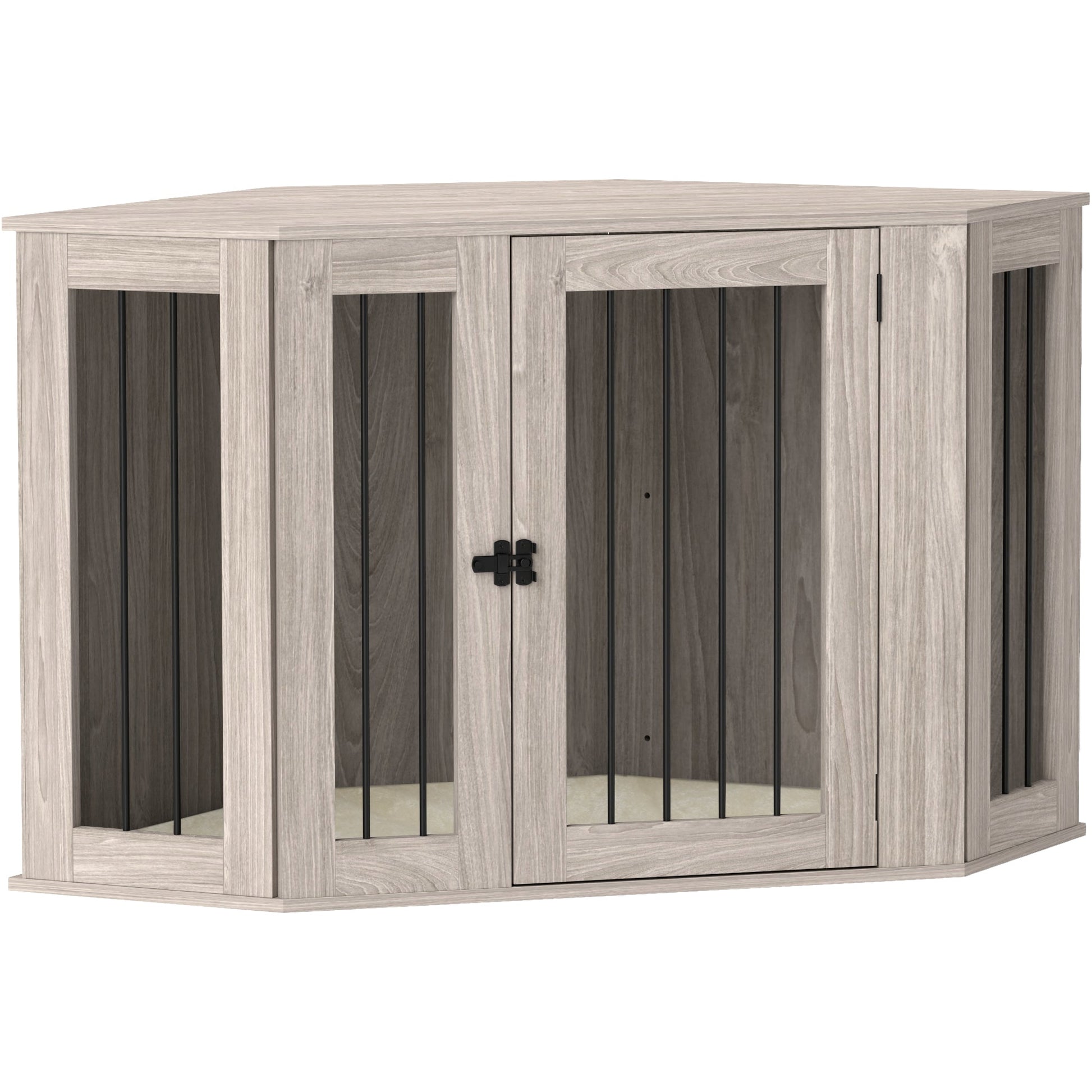 2 in 1 Dog Crate Furniture, Side Table Dog Kennel with Cushion, Large Door, for Large Dogs - Walnut Brown