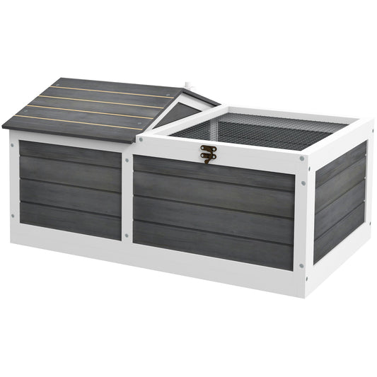 Wooden Tortoise House, Tortoise Table with Hide Shelter Run, Openable Top, Tray, Dark Grey