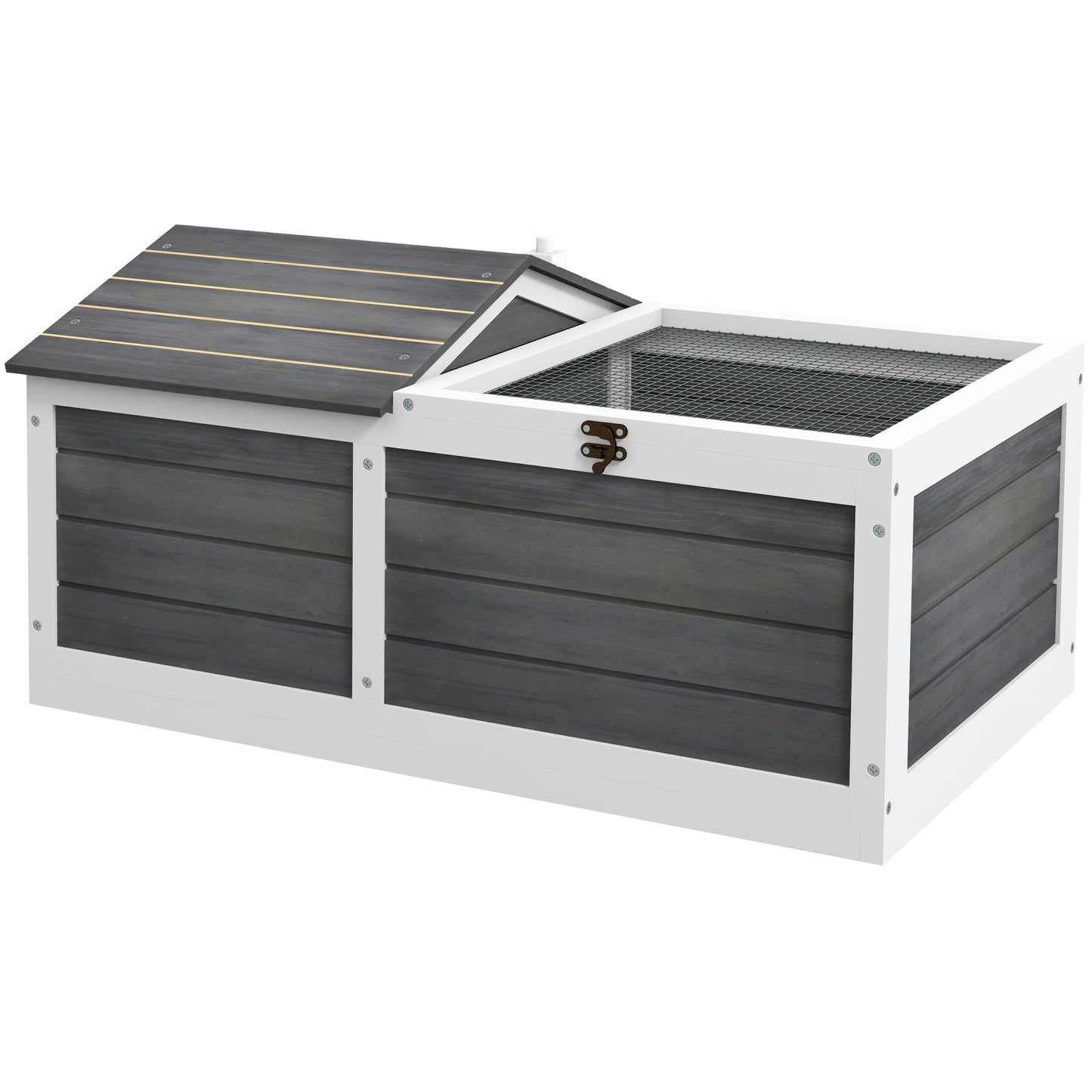 Wooden Tortoise House, Tortoise Table with Hide Shelter Run, Openable Top, Tray, Dark Grey
