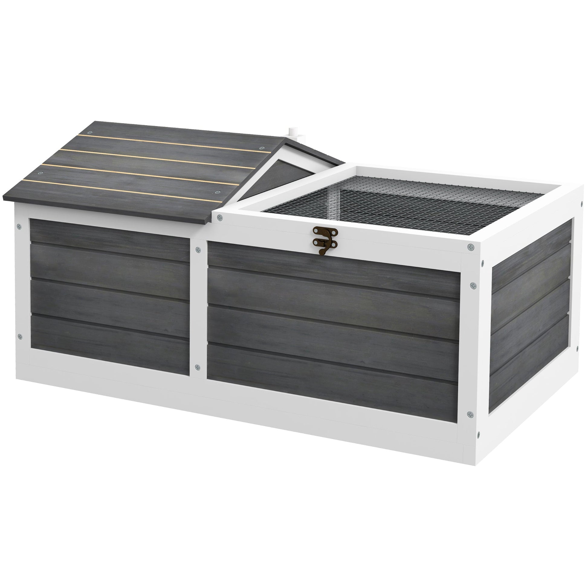 Wooden Tortoise House, Tortoise Table with Hide Shelter Run, Openable Top, Tray, Dark Grey
