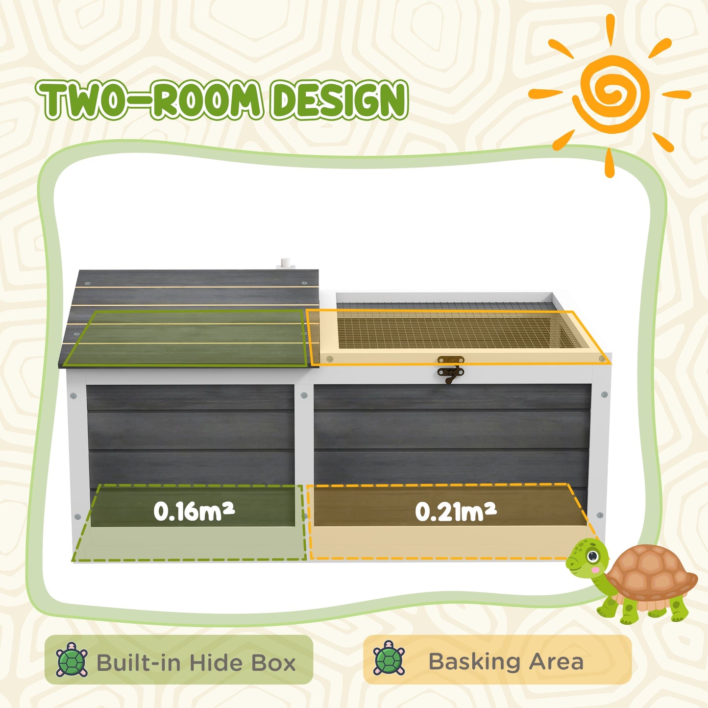 Wooden Tortoise House, Tortoise Table with Hide Shelter Run, Openable Top, Tray, Dark Grey