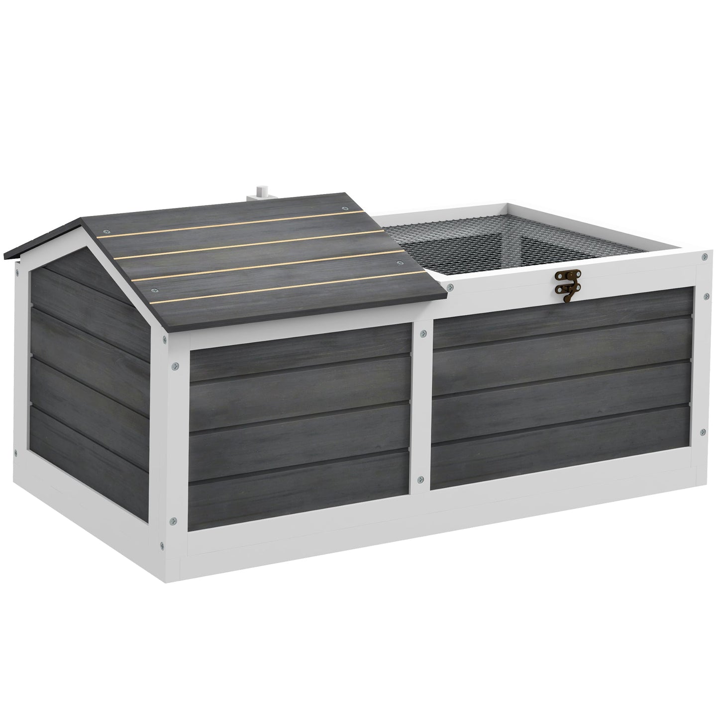 Wooden Tortoise House, Tortoise Table with Hide Shelter Run, Openable Top, Tray, Dark Grey