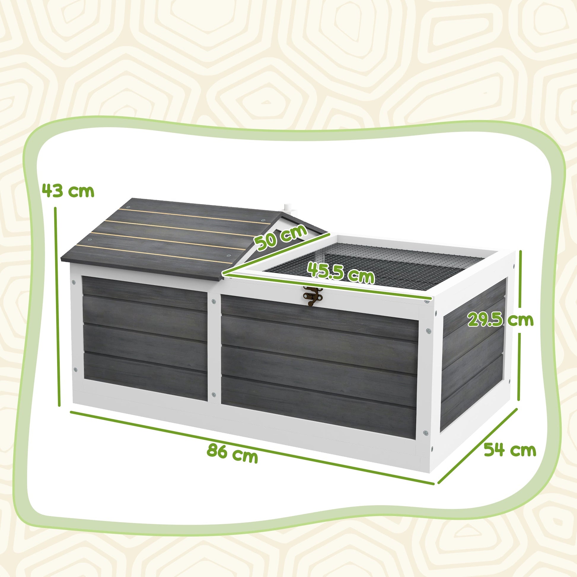 Wooden Tortoise House, Tortoise Table with Hide Shelter Run, Openable Top, Tray, Dark Grey