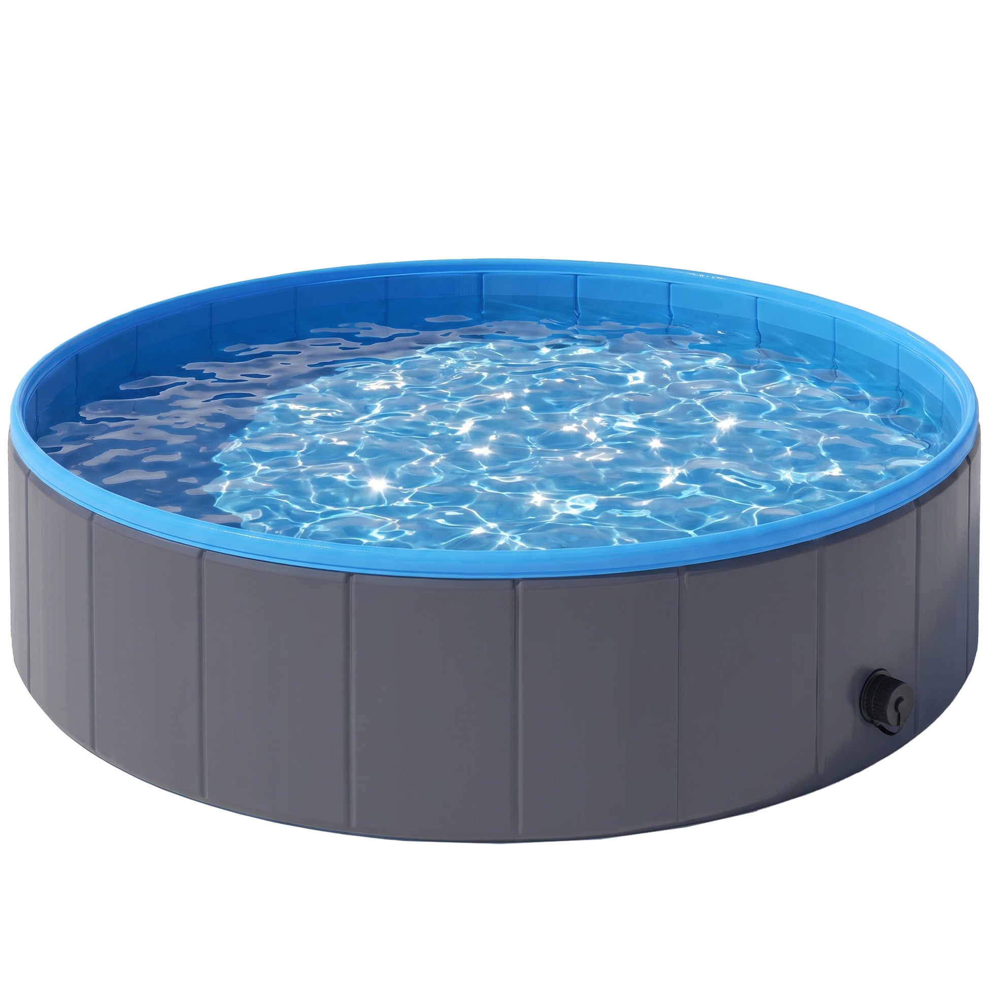 Foldable Dog Pool for Puppies and Ducks, Thickened PVC Dog Paddling Pool Bath Tub Hard Board, Anti-Slip Bottom and Hose Adapter for Easy Drainage, 120 x 30cm, Dark Grey and Blue