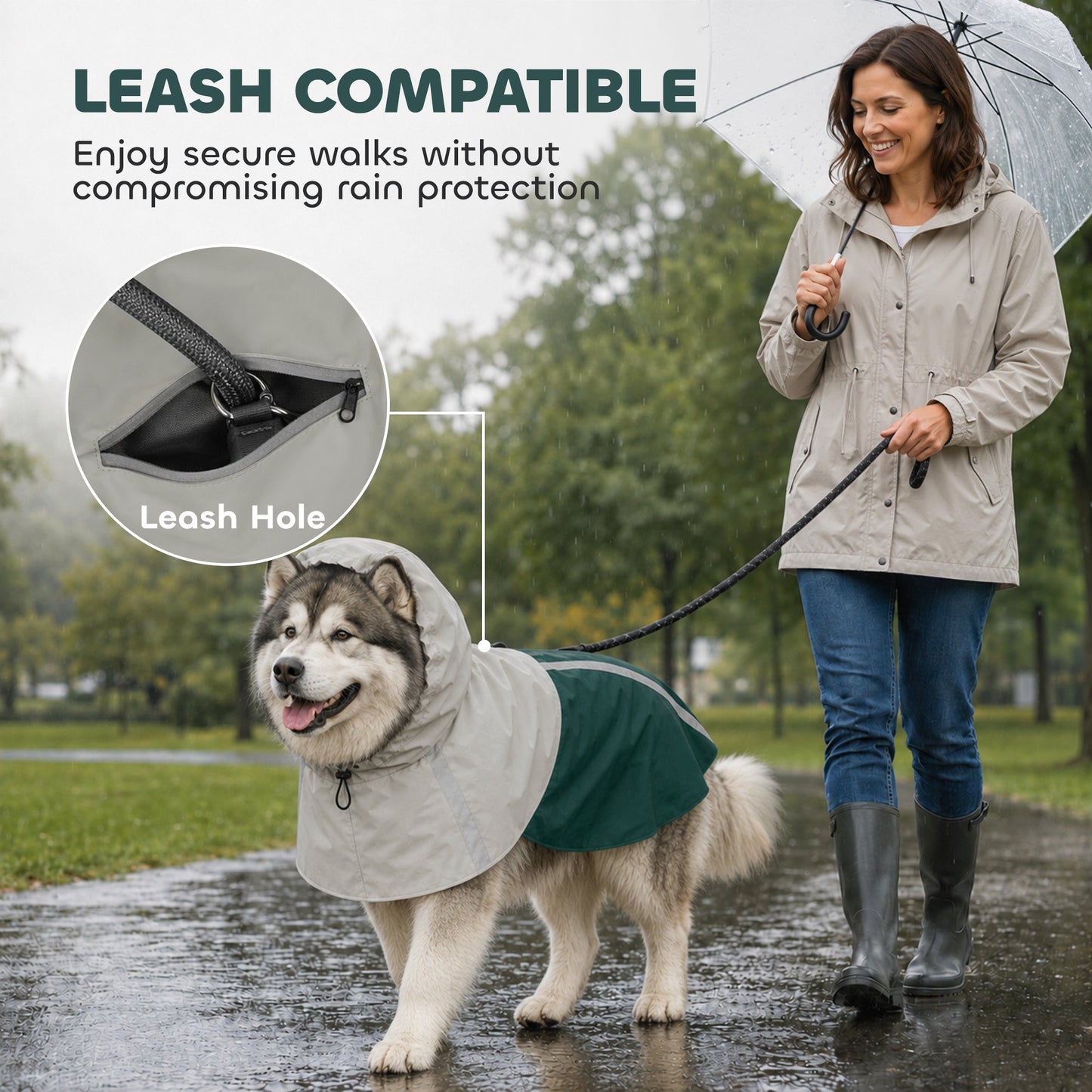 Dog Raincoat with Hood, Waterproof & Breathable Rain Jacket with Reflective Strips and Leash Hole, Adjustable Poncho for Extra Large Dogs, 30-40 KG Available, Green, XL