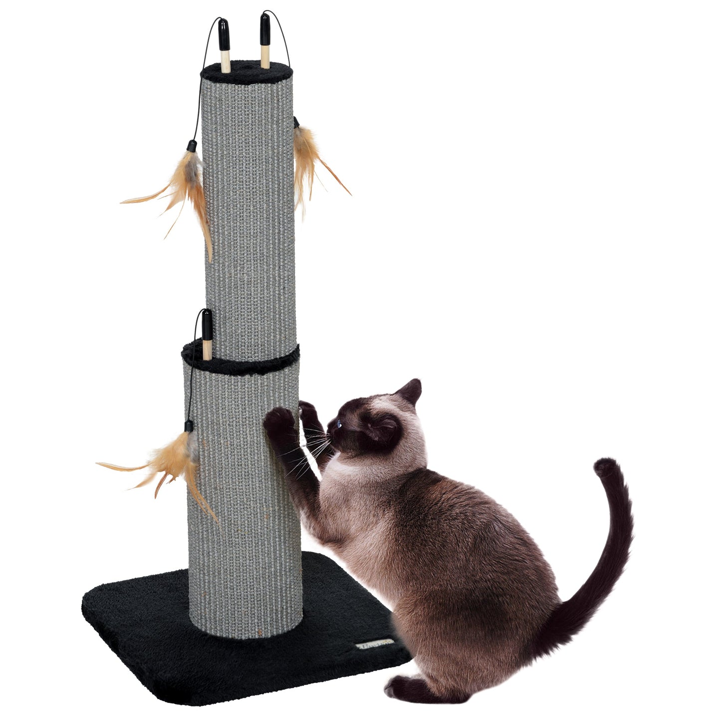 2 in 1 Cat Scratching Post, 78cm Tall Cat Scratch Post with 3 Toy Feathers, Cat Scratcher Post for Indoor Cats and Kittens, Black