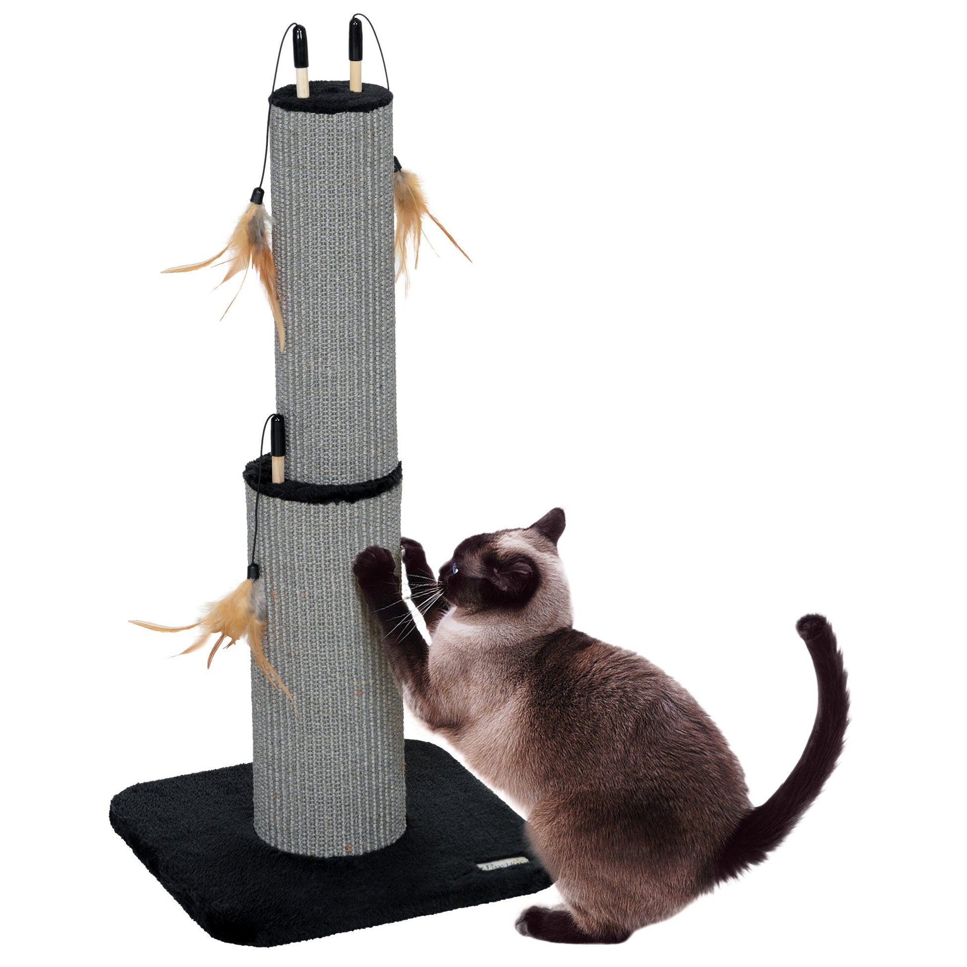 2 in 1 Cat Scratching Post, 78cm Tall Cat Scratch Post with 3 Toy Feathers, Cat Scratcher Post for Indoor Cats and Kittens, Black