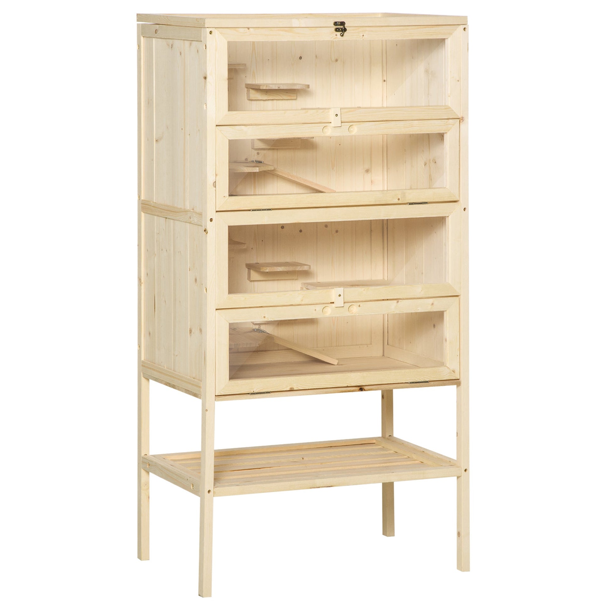 Wooden Large Hamster Cage, Gerbil Cage 4 Layers with Tall Bottom & Storage Shelf