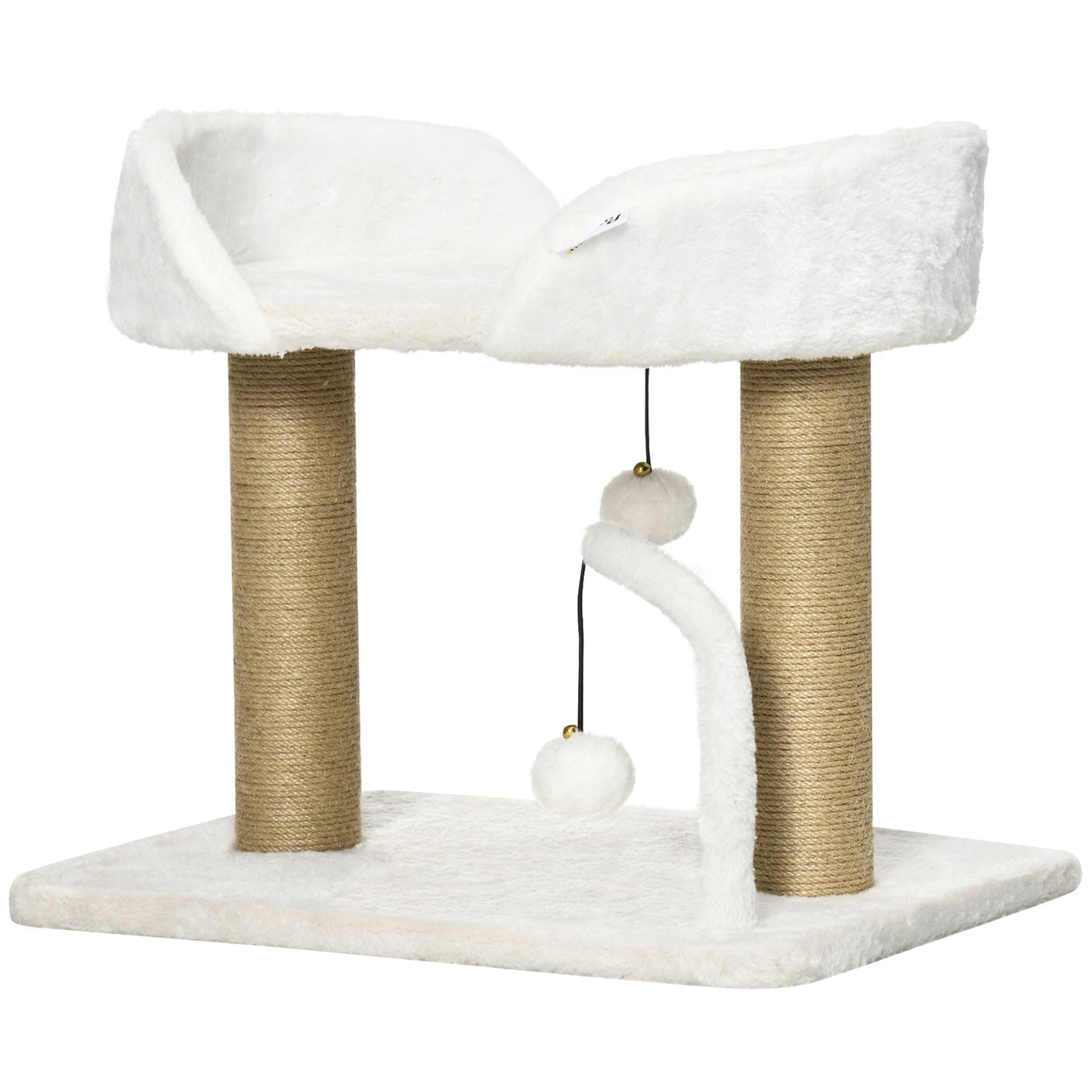 Cat Scratching Post Cat Tree Tower With Bed for Indoor Cats Scratcher Toy Balls 48 x 38 x 42cm - White