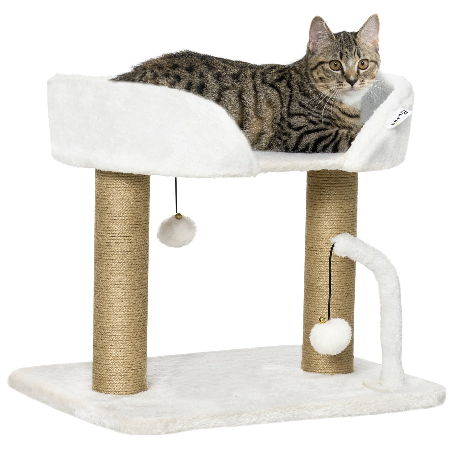 Cat Scratching Post Cat Tree Tower With Bed for Indoor Cats Scratcher Toy Balls 48 x 38 x 42cm - White
